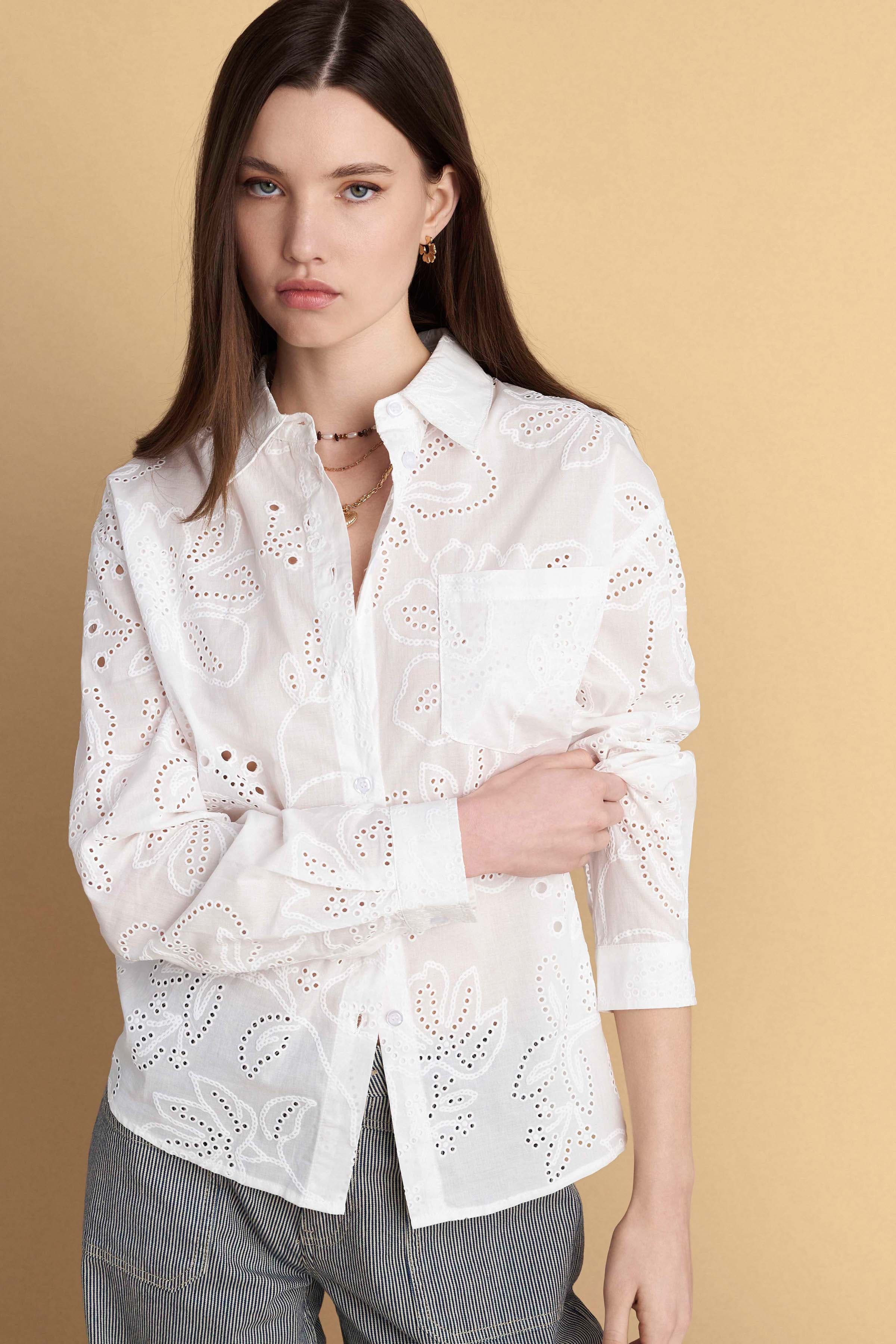 Πουκάμισο βαμβακερό με κεντήματα - Λευκό
