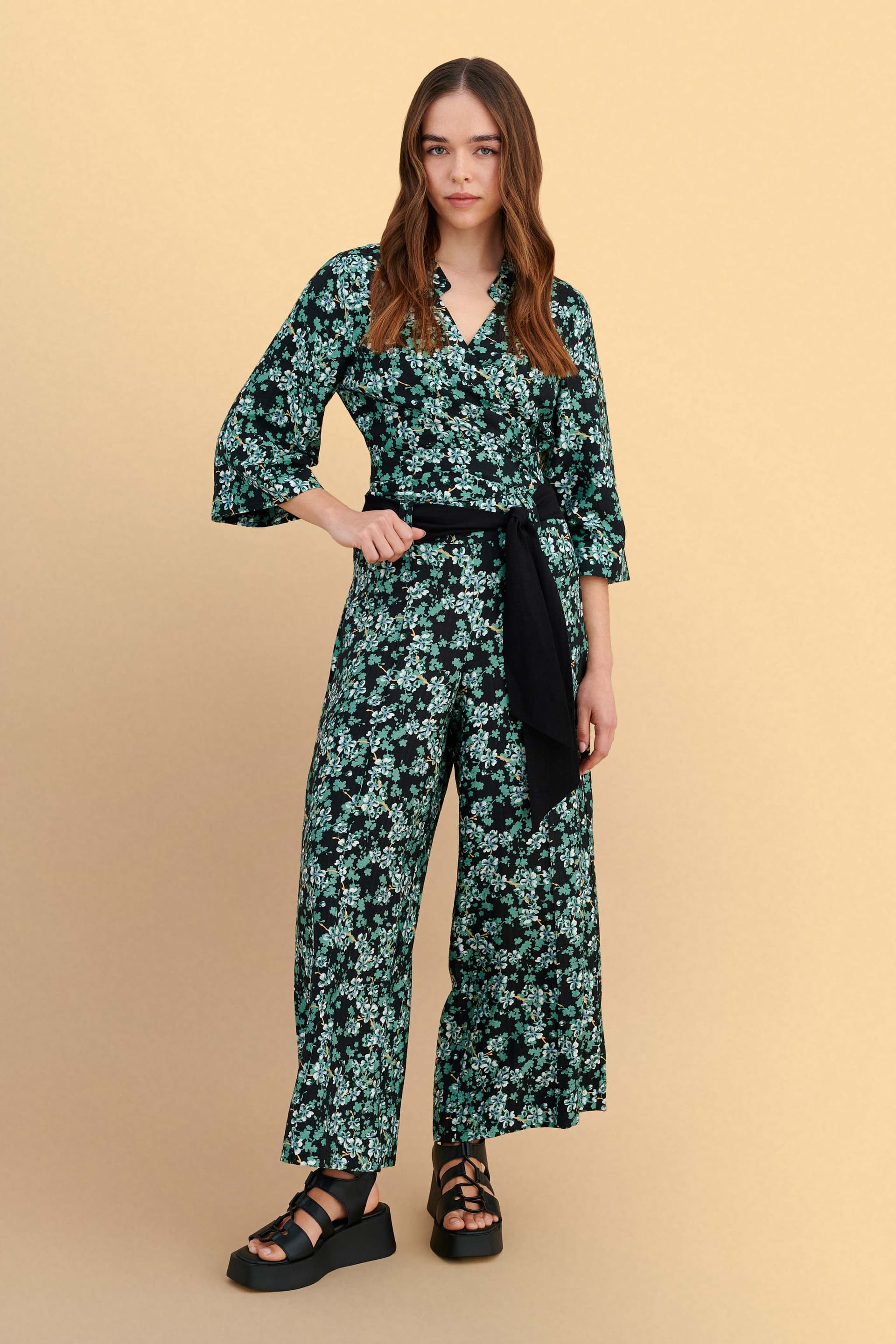 Ζιπ κιλότ φλοράλ με ζώνη - Πολύχρωμο