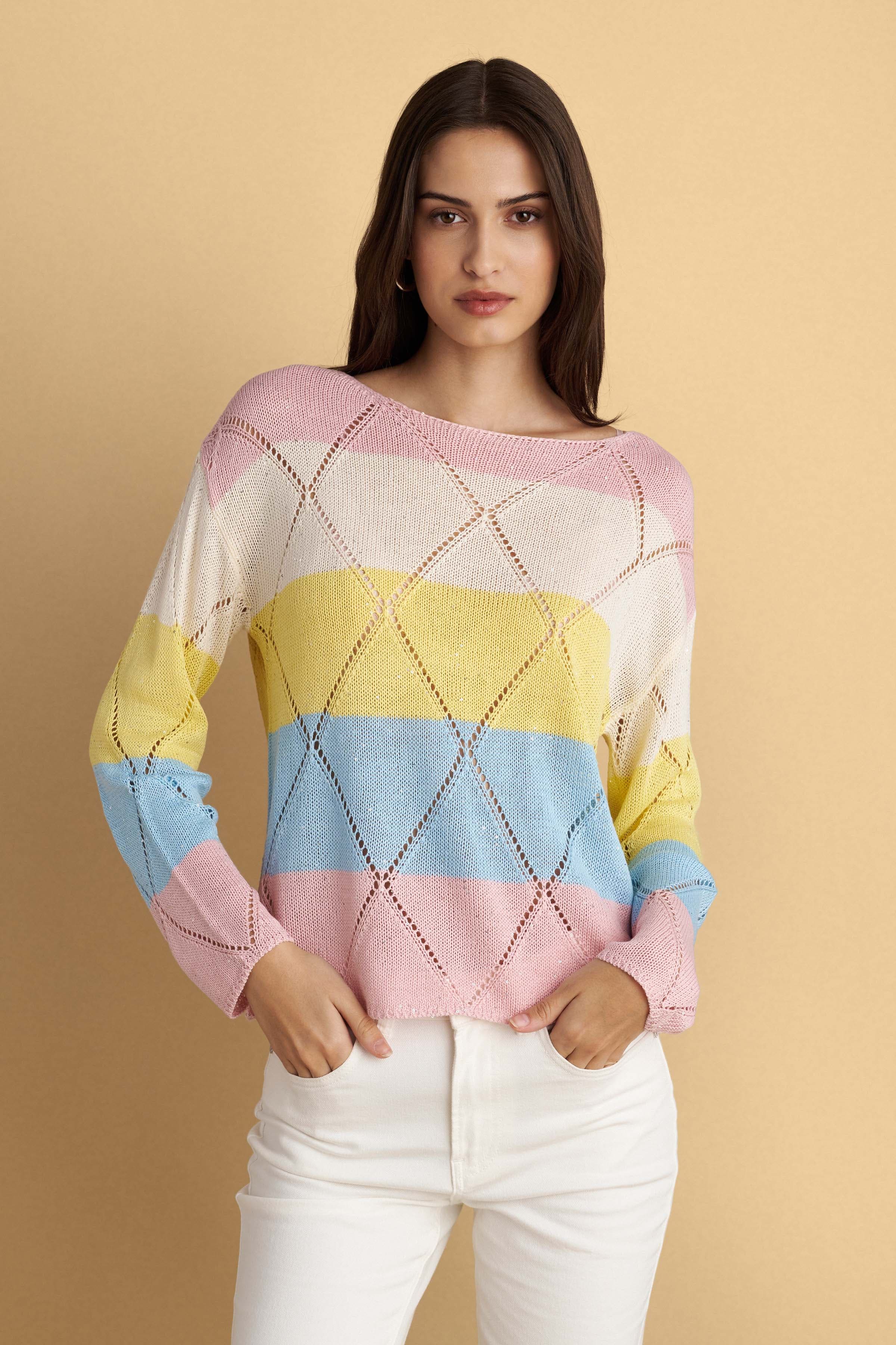 Μπλούζα πλεκτή ριγέ με στρας - Πολύχρωμο