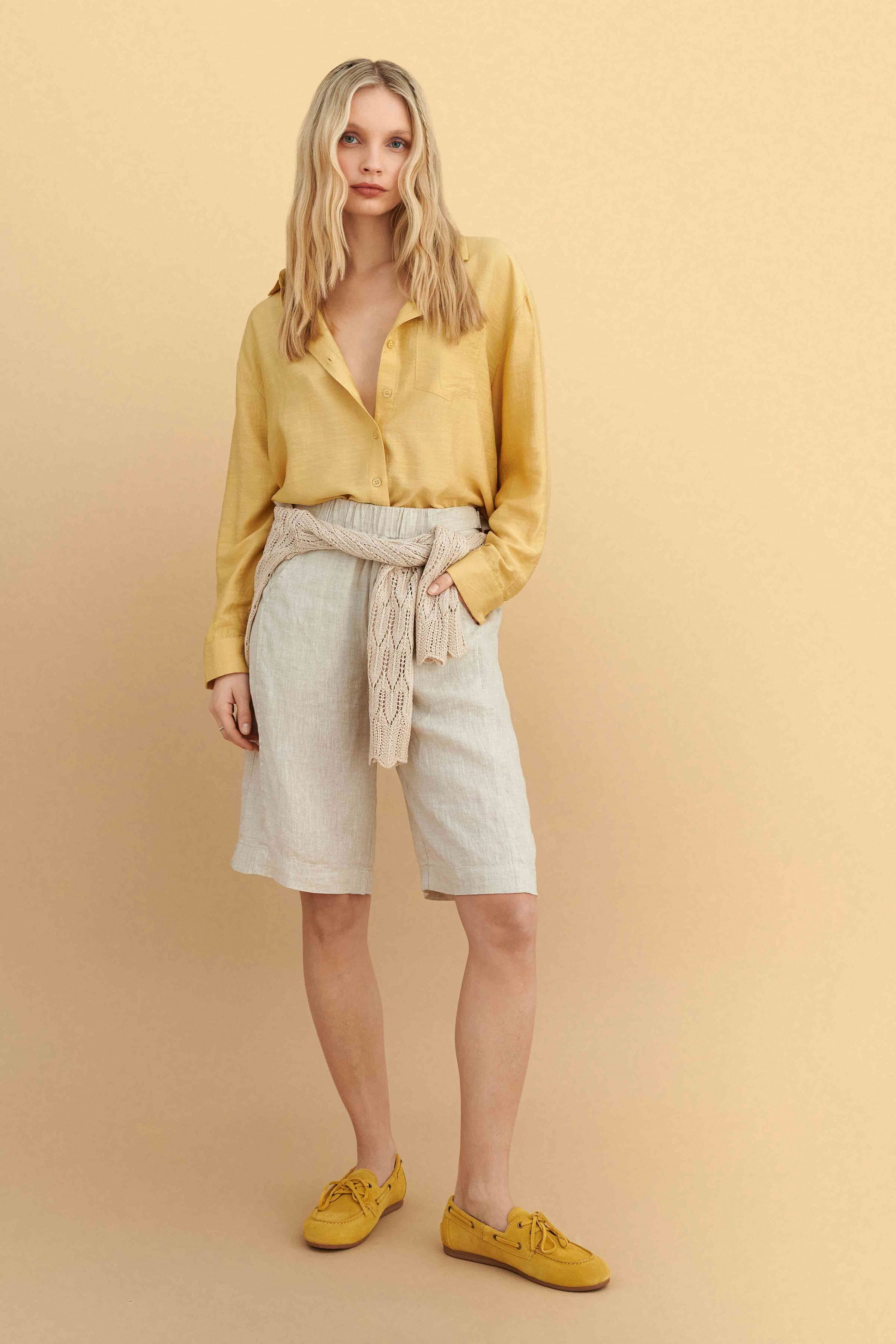 Πουκάμισο με δαντέλα στην πλάτη - YELLOW