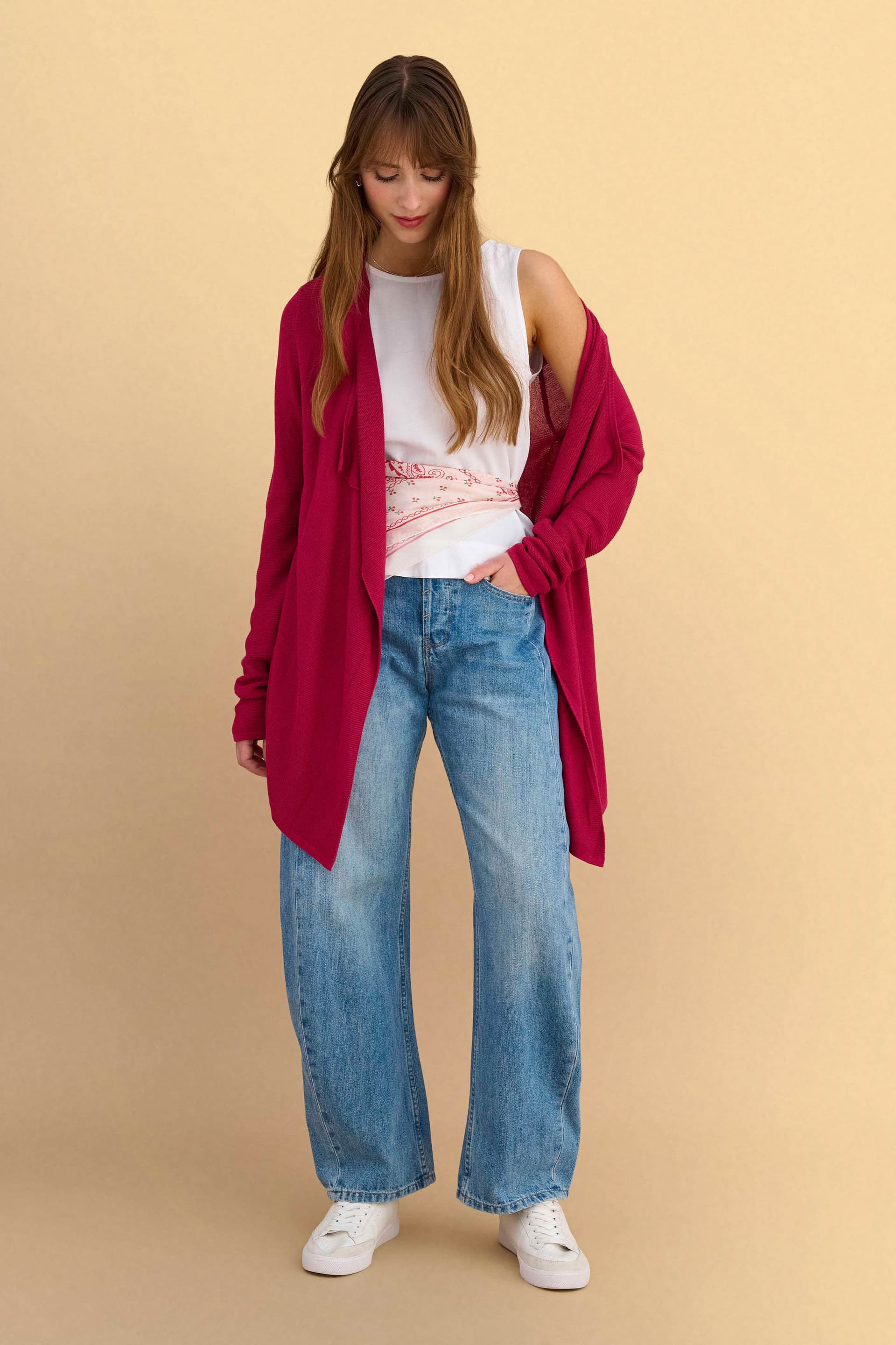 Ζακέτα πλεκτή με κουκούλα - CHERRY