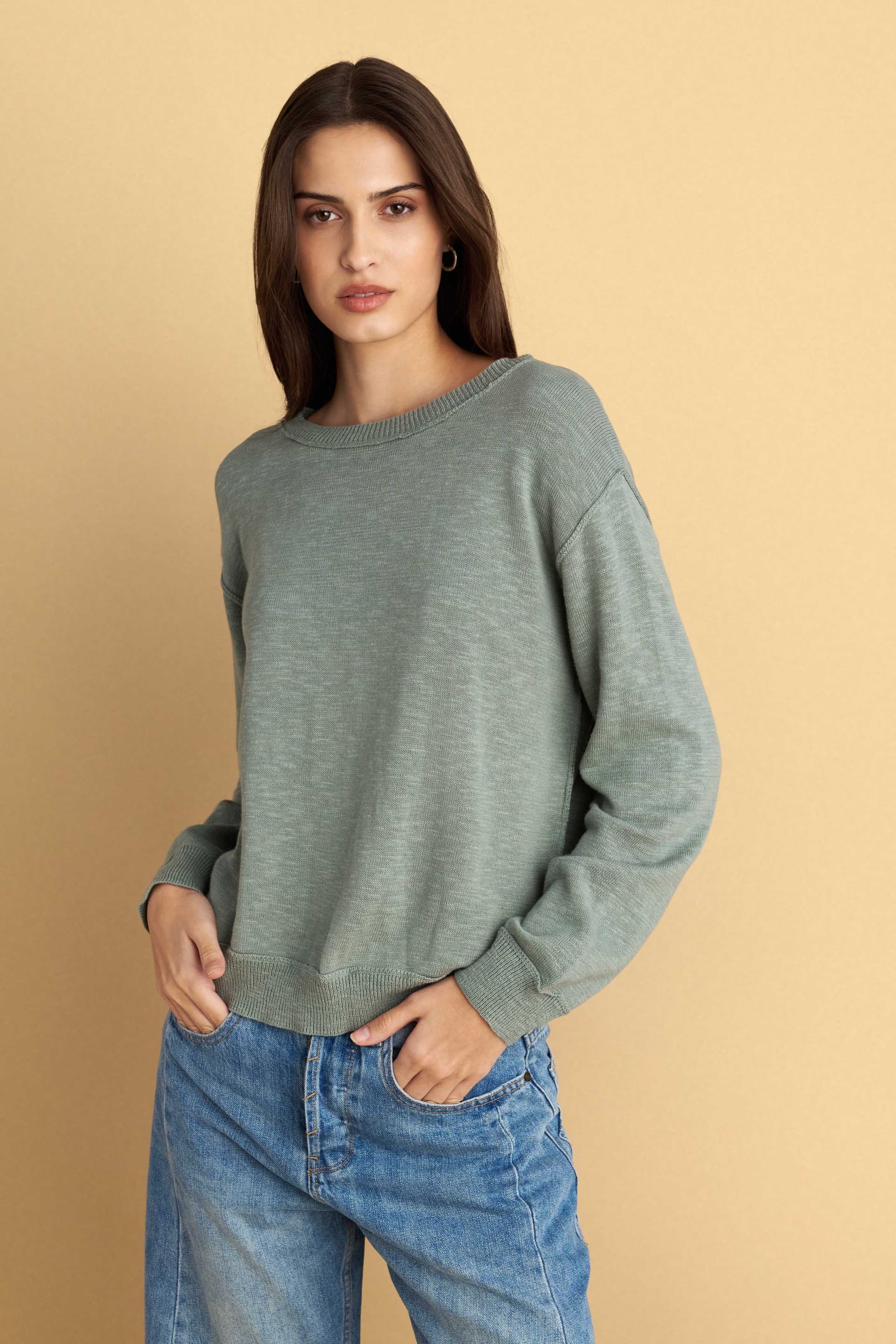 Μπλούζα πλεκτή με στρογγυλή λαιμόκοψη - TEAL