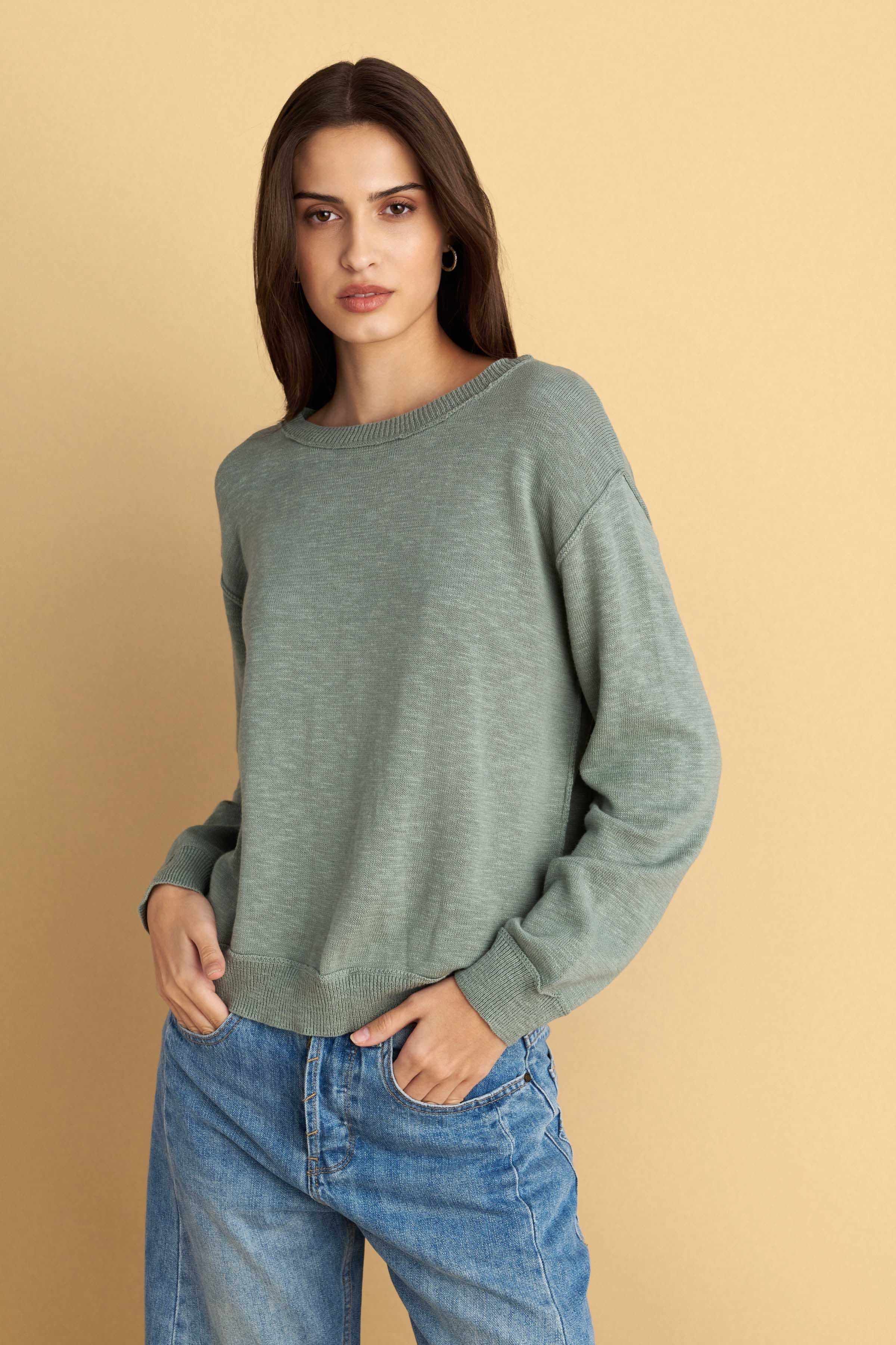 Μπλούζα πλεκτή με στρογγυλή λαιμόκοψη - TEAL