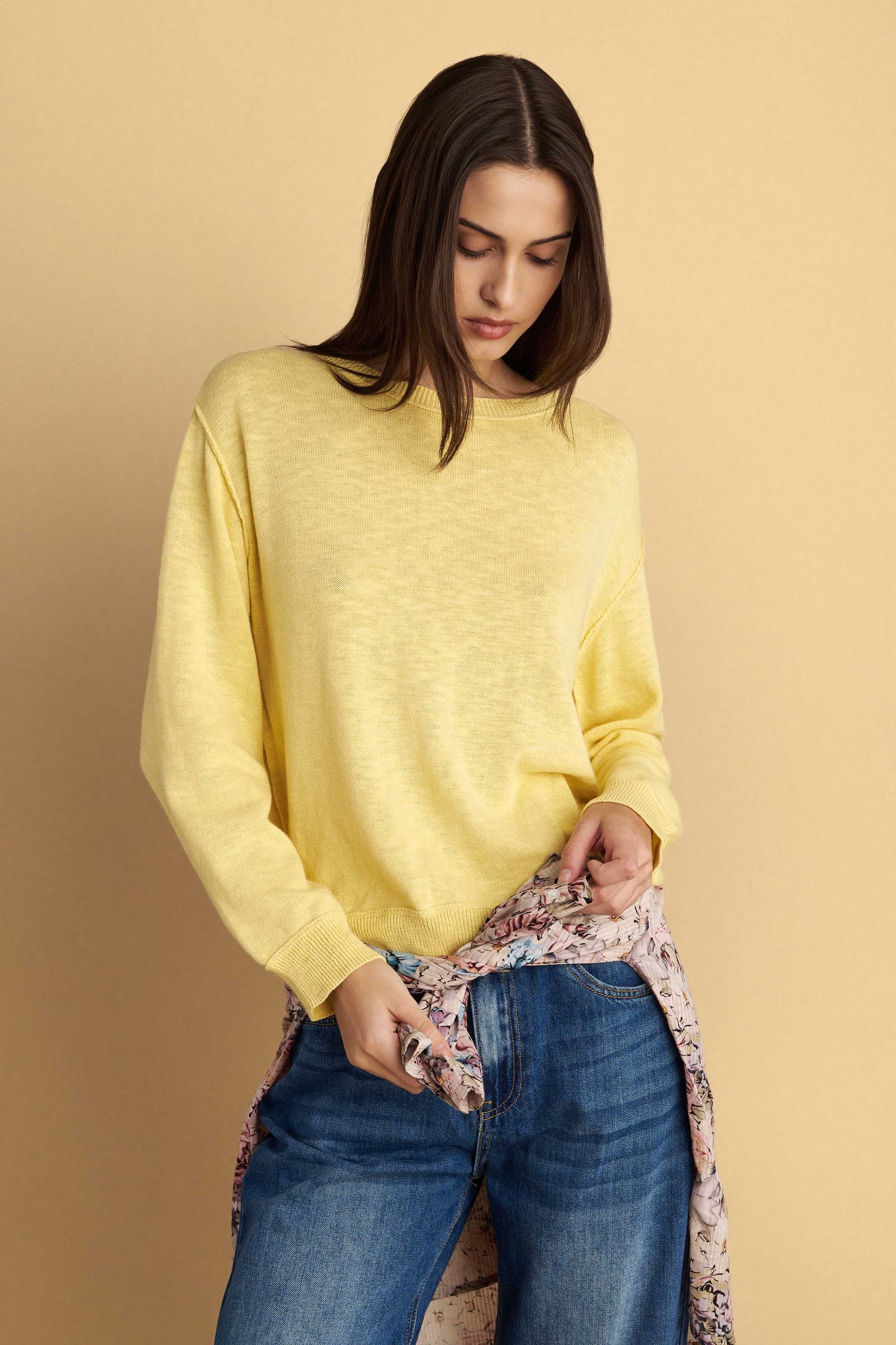 Μπλούζα πλεκτή με στρογγυλή λαιμόκοψη - YELLOW