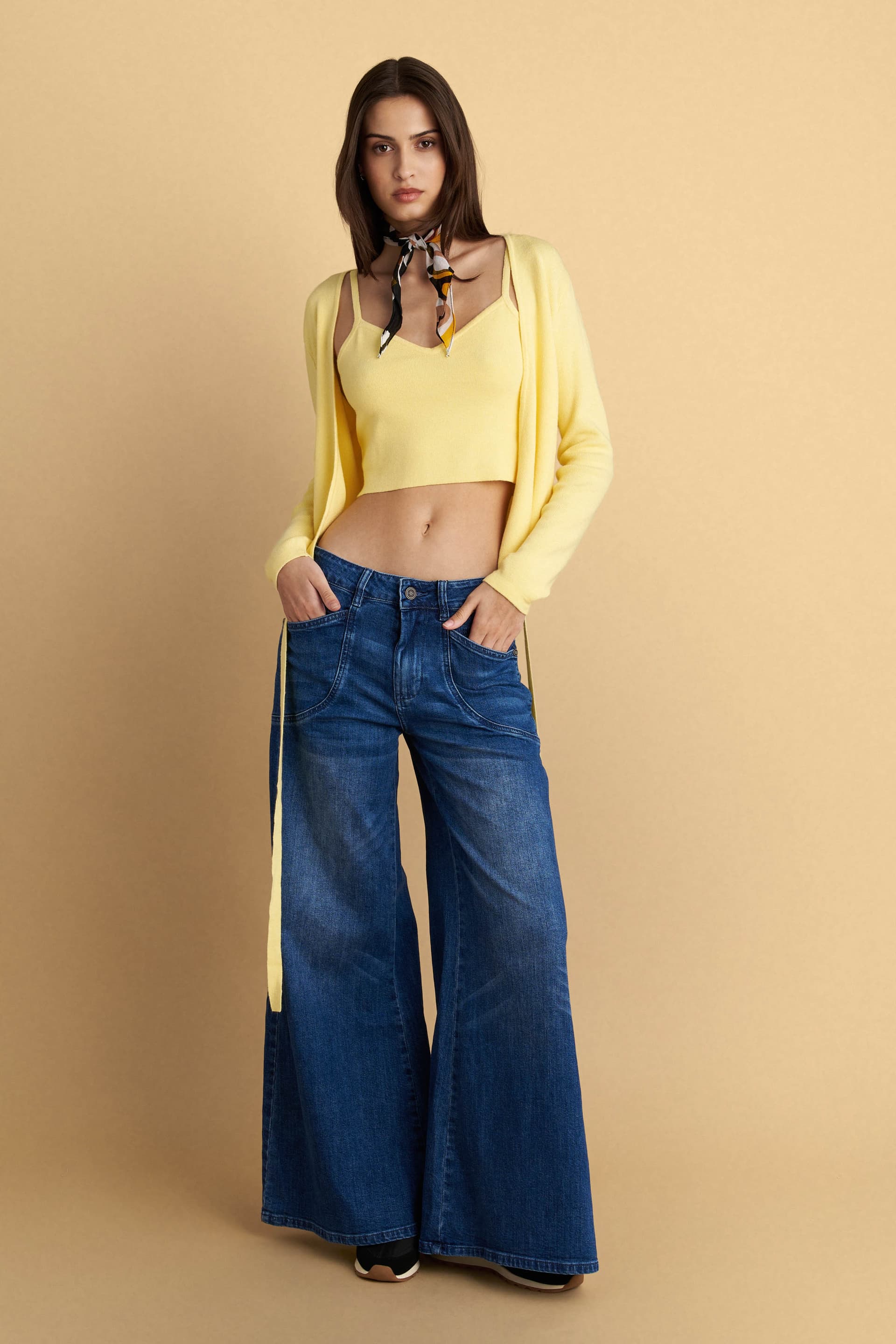 Ζακέτα πλεκτή με τοπ - YELLOW