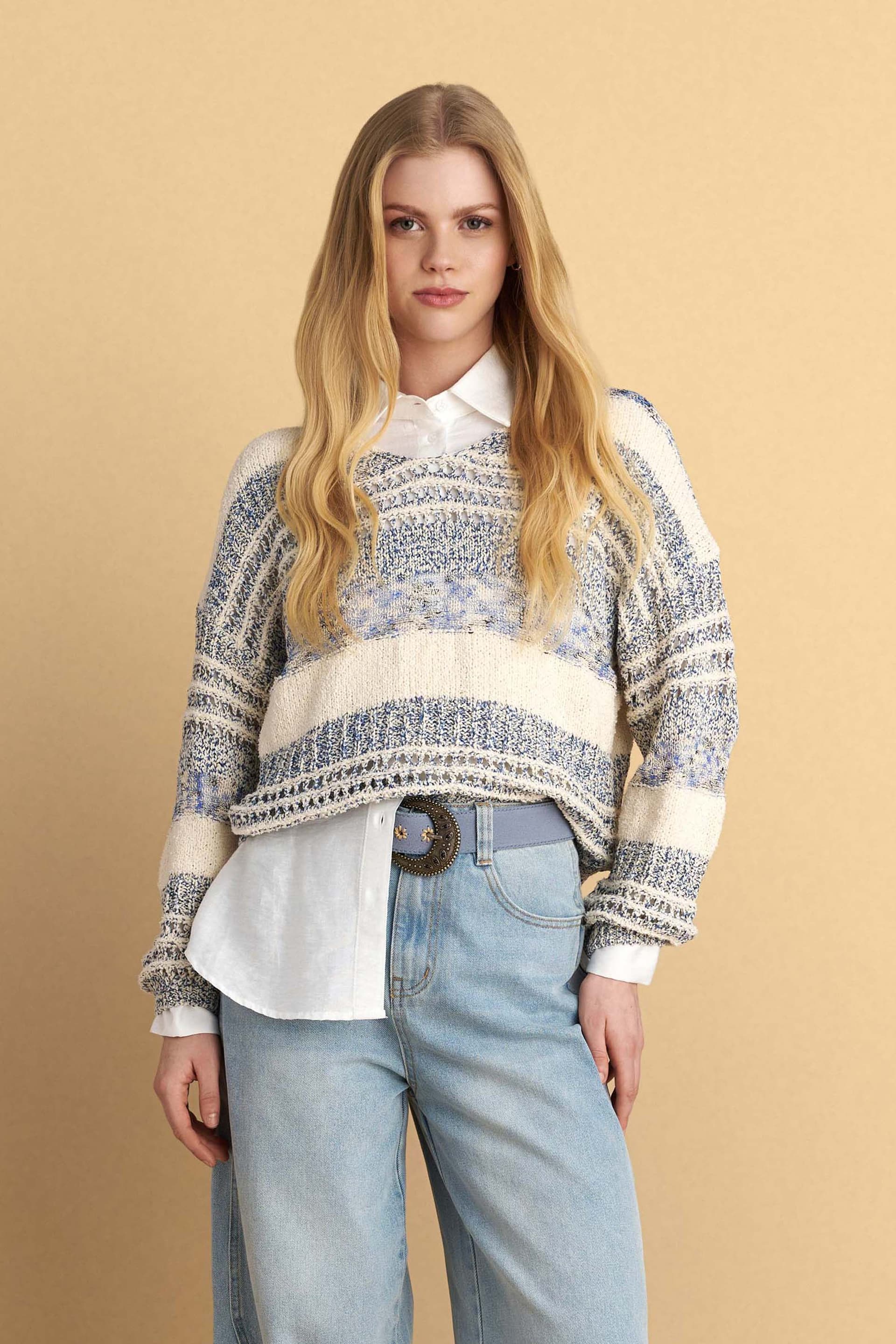 Μπλούζα πλεκτή διάτρητη - Λευκό