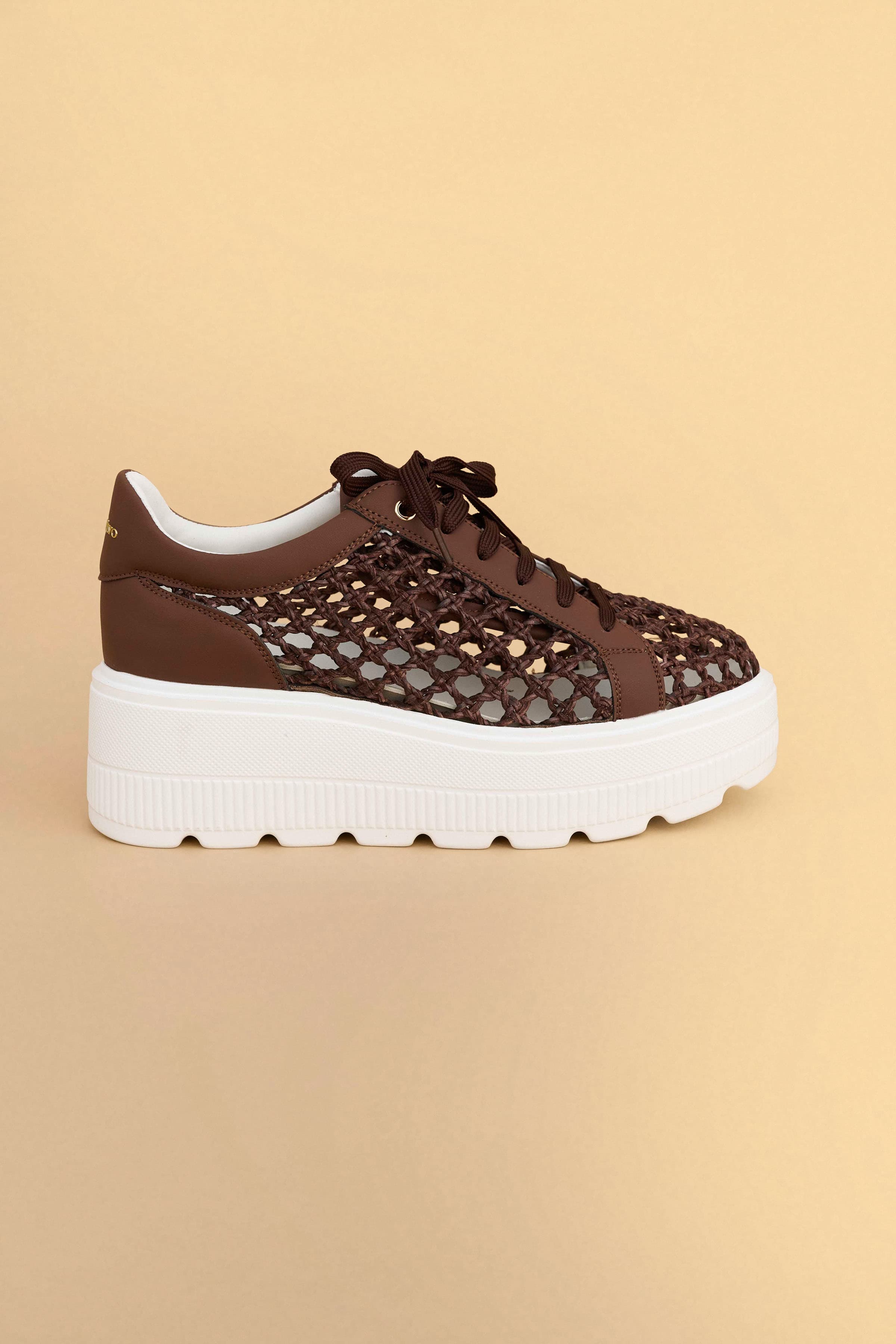 Sneakers με διχτυωτό σχέδιο και χοντρή σόλα - Καφέ