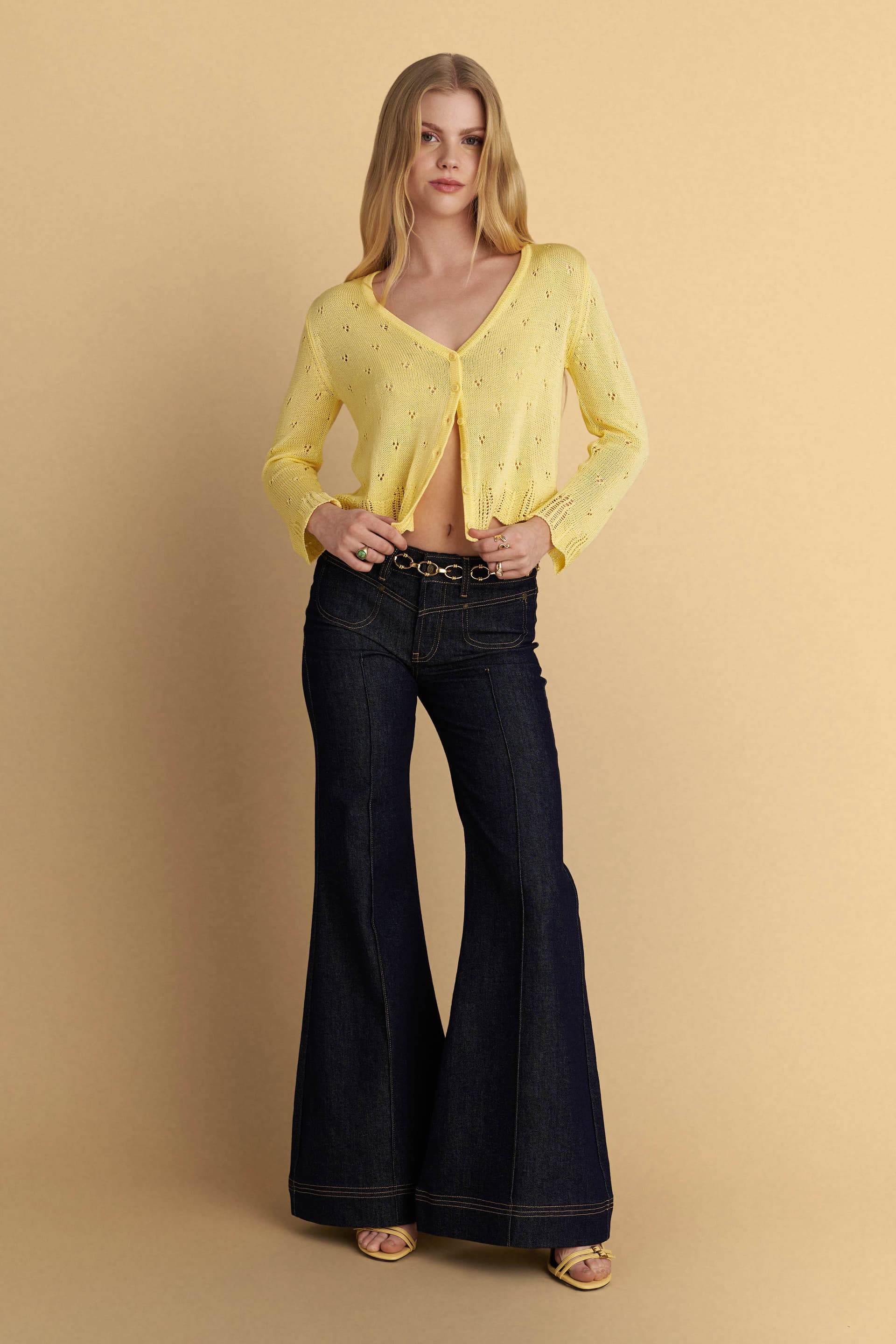 Ζακέτα πλεκτή μακρυμάνικη - YELLOW