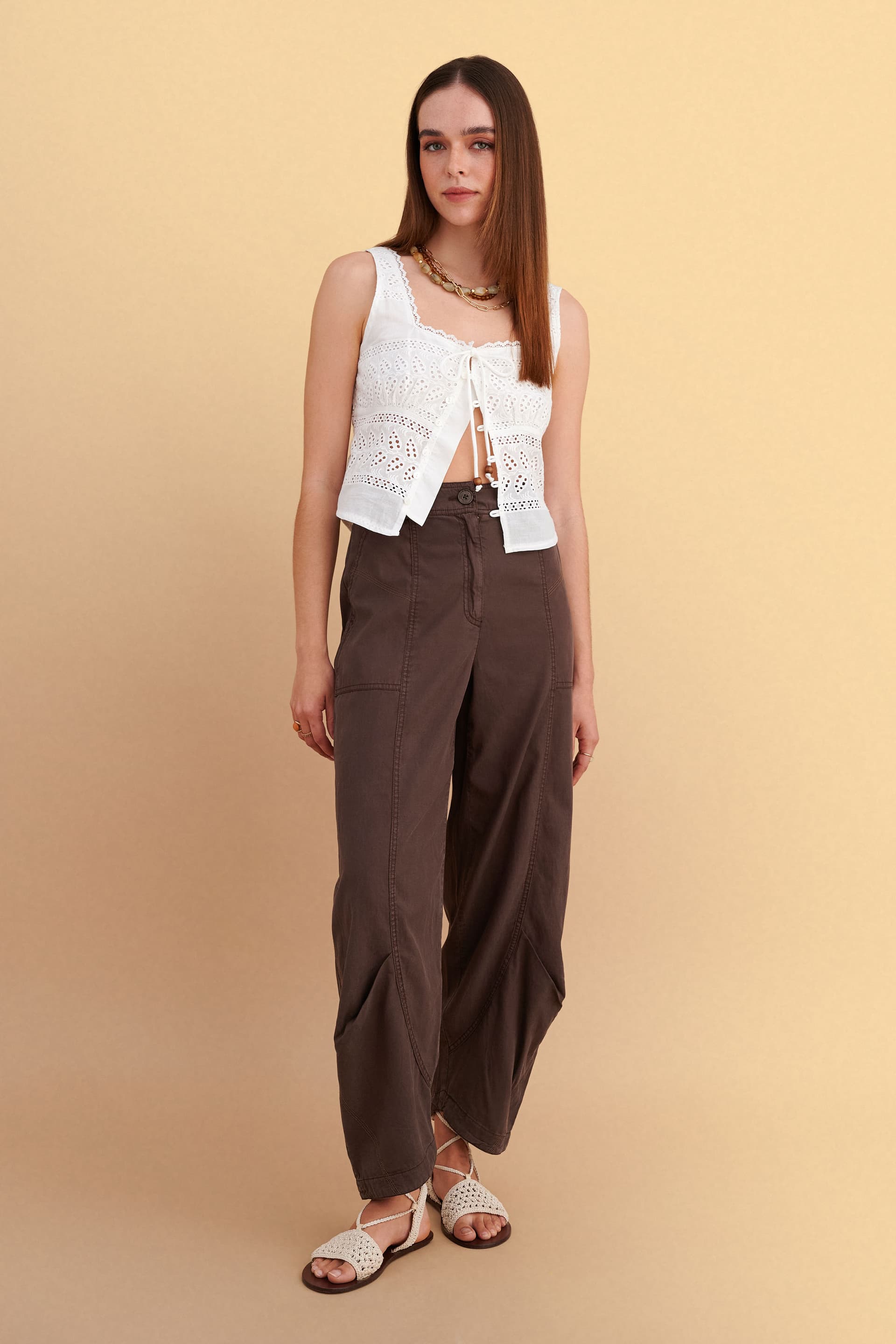 Παντελόνι barrel με ραφές - CHOCOLATE