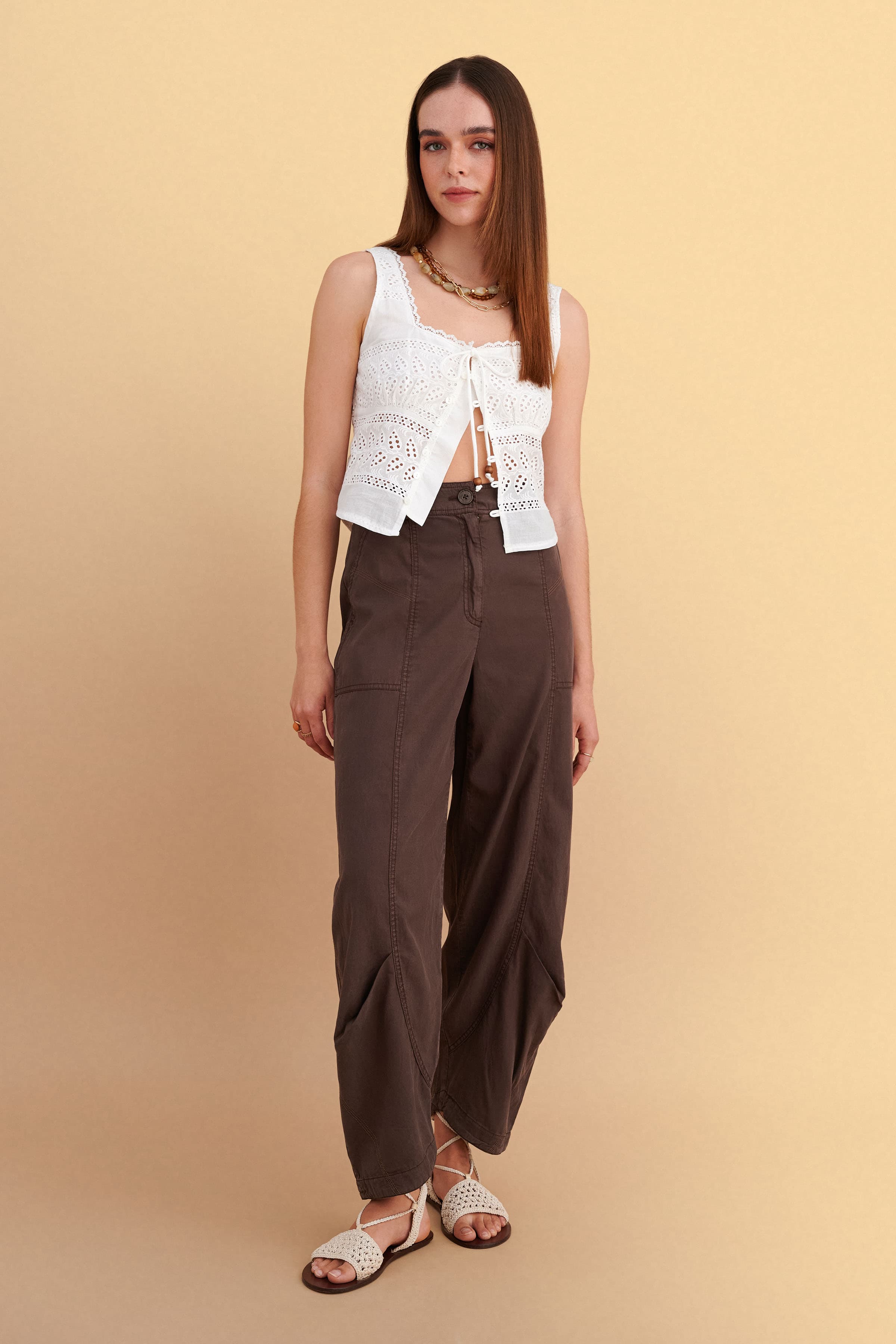 Παντελόνι barrel με ραφές - CHOCOLATE