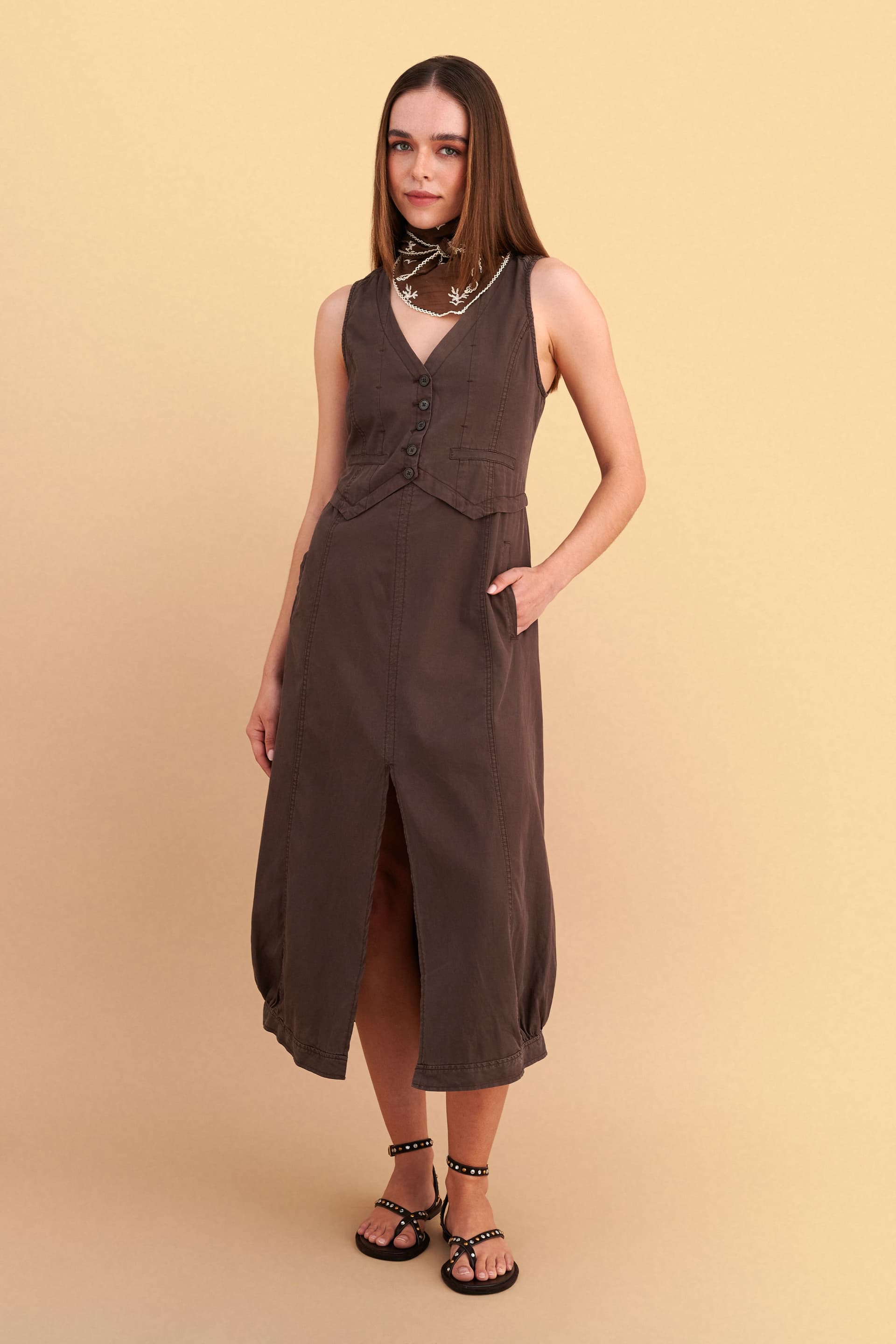 Φόρεμα μίντι ballon - CHOCOLATE