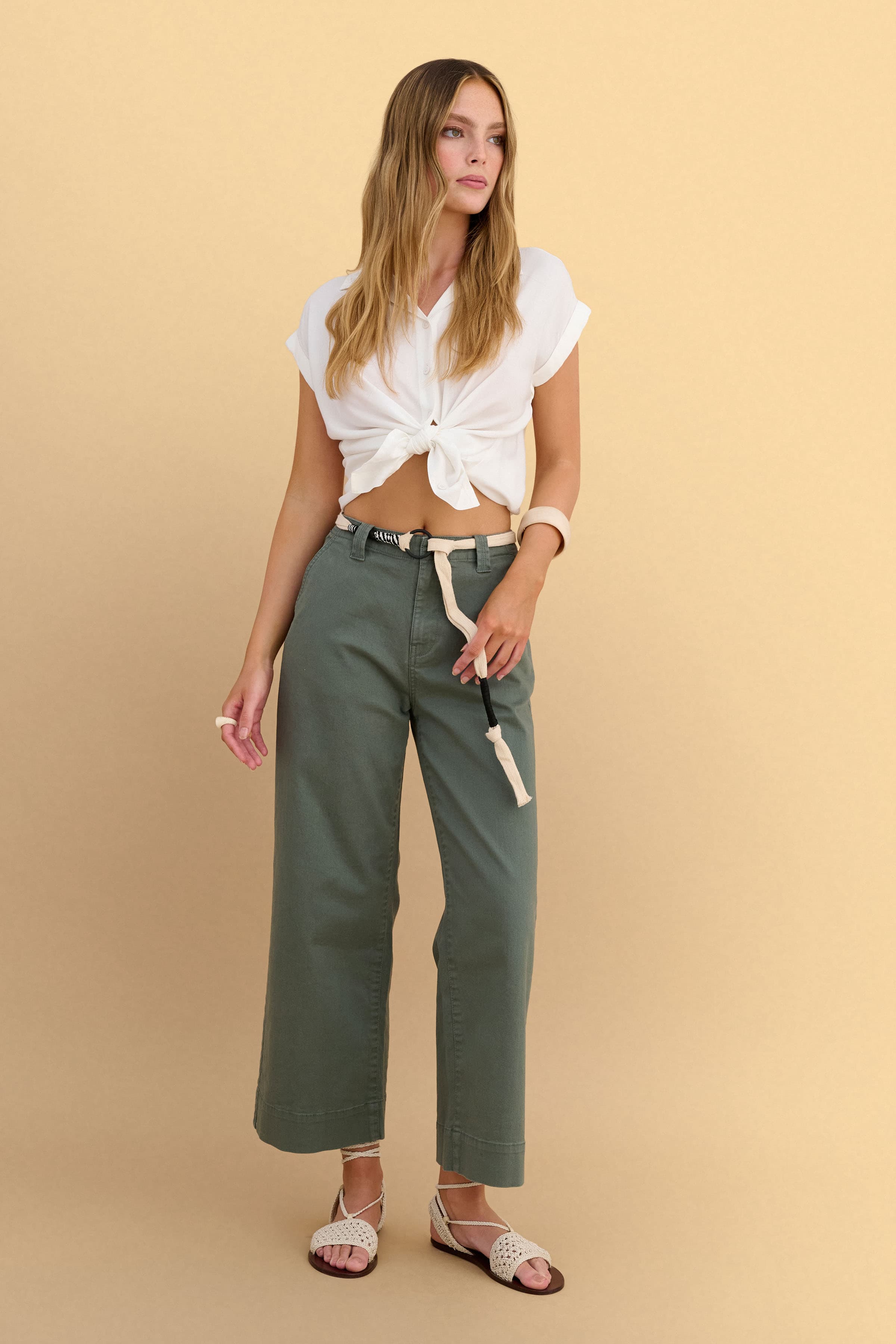 Παντελόνι crop με ζωνάκι - TEAL