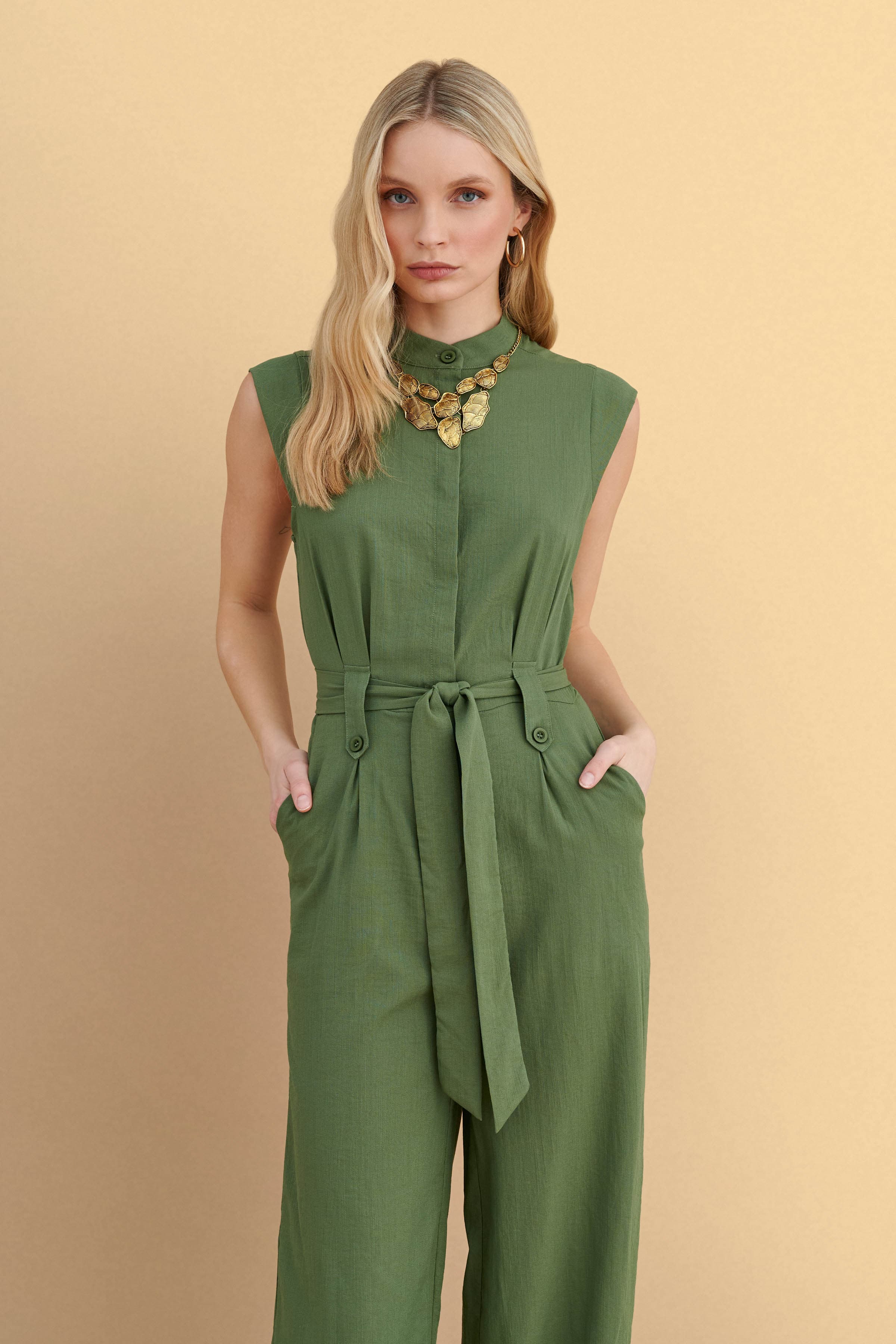 Φόρμα ολόσωμη με ζώνη - Πράσινο