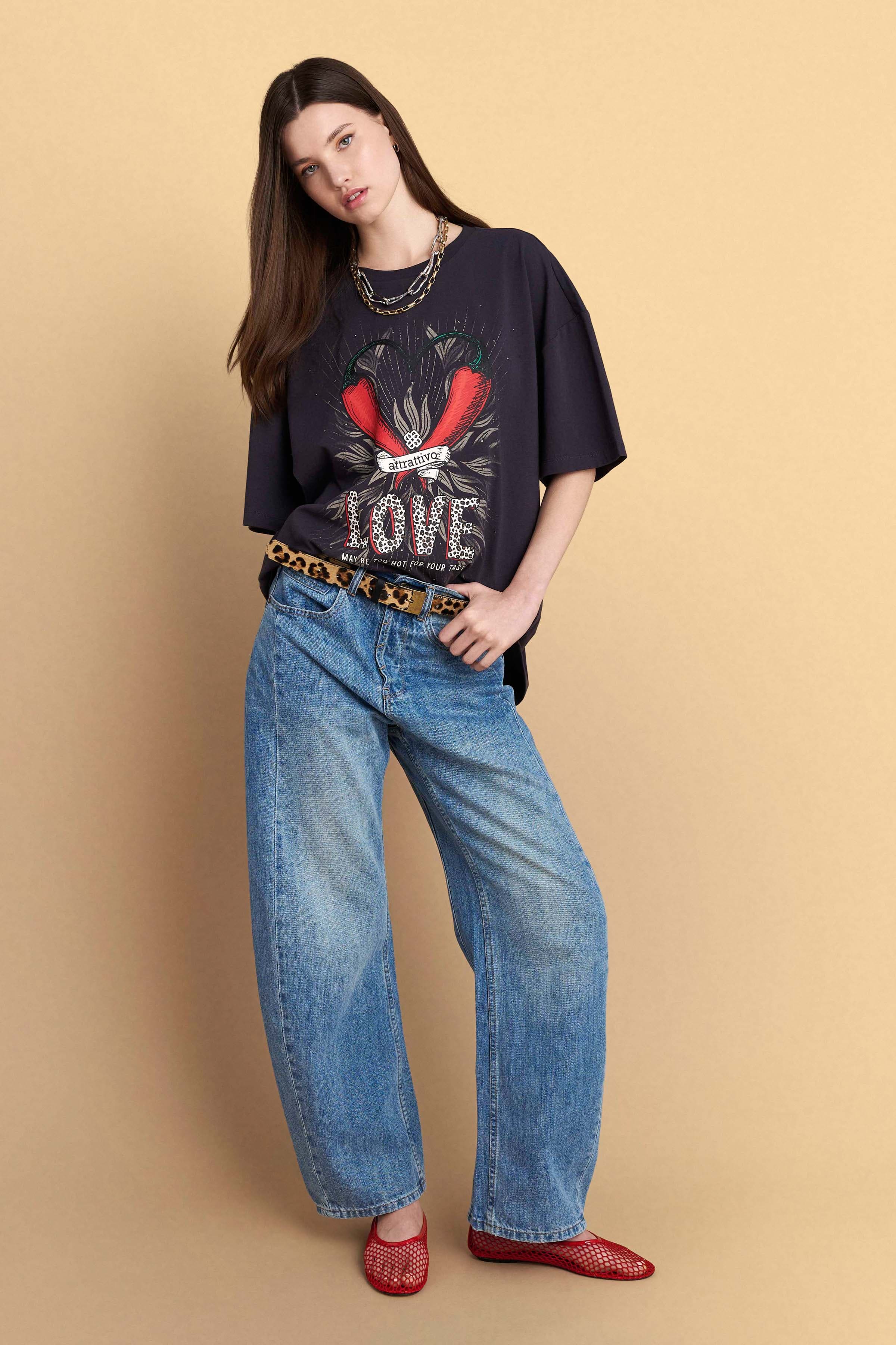 Μπλούζα κοντομάνικη με στάμπα - Μαύρο