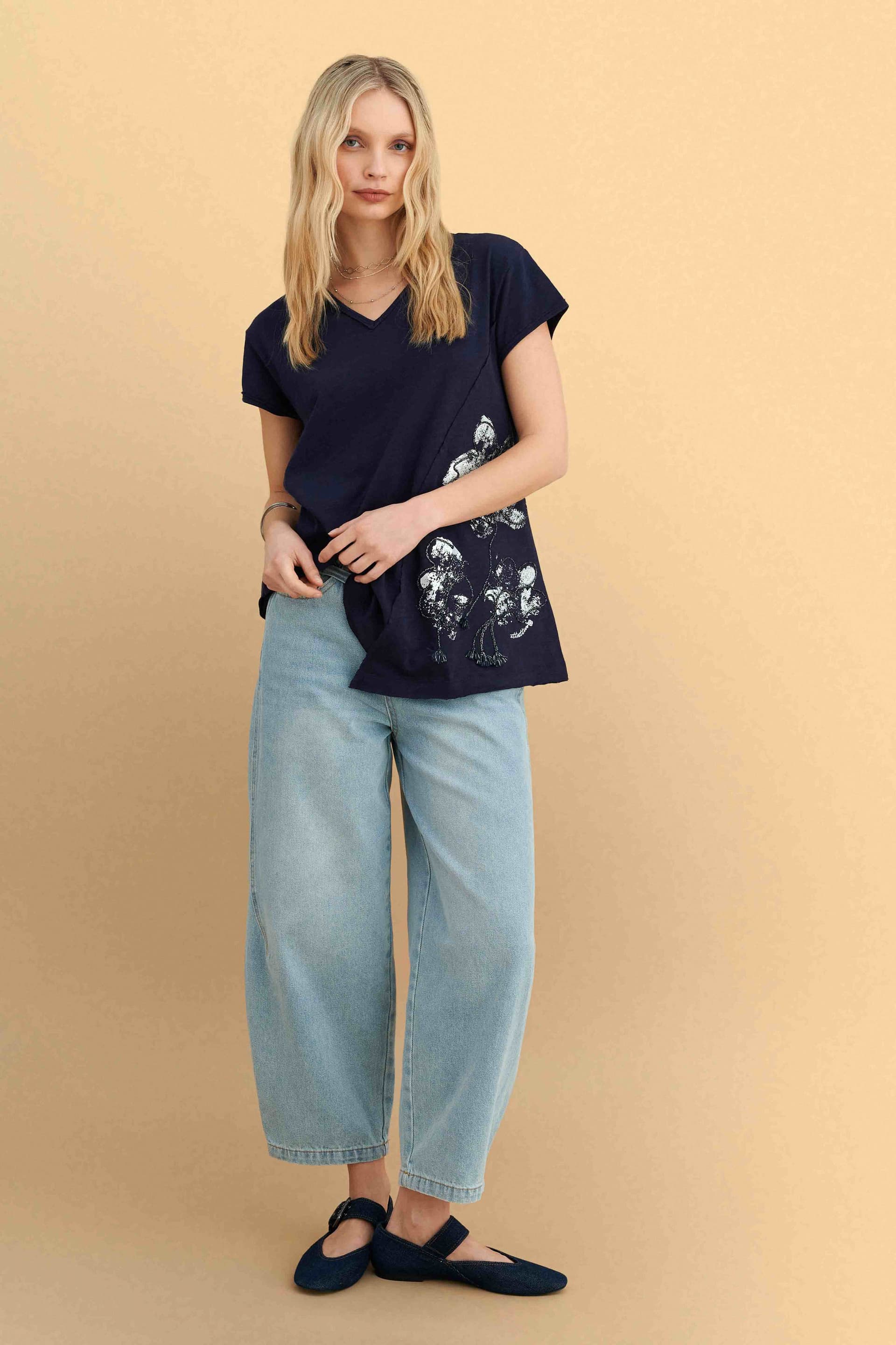 Μπλούζα ασύμμετρη με τύπωμα - Μπλε