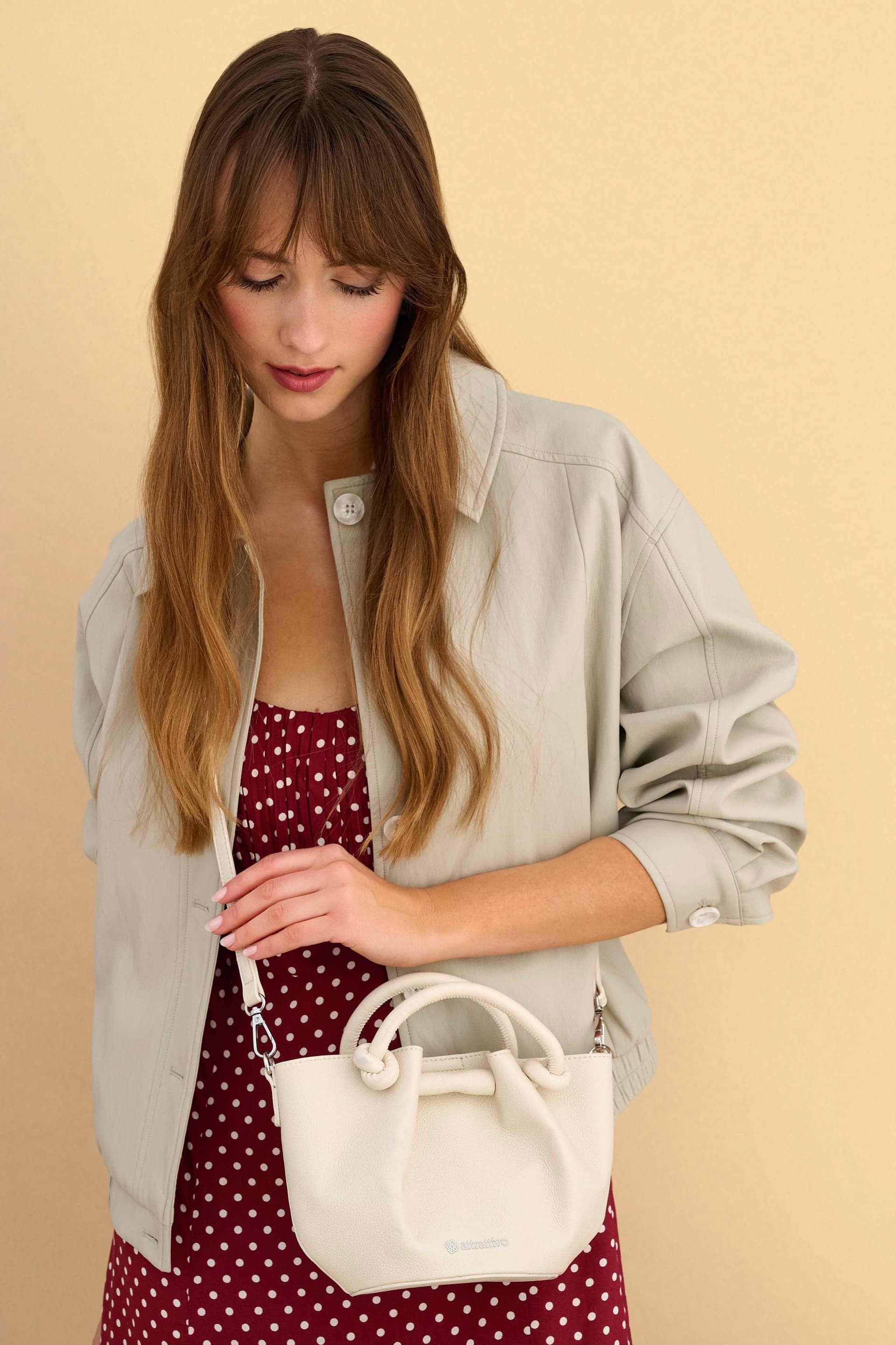 Τσάντα χειρός με δερμάτινη όψη - Λευκό