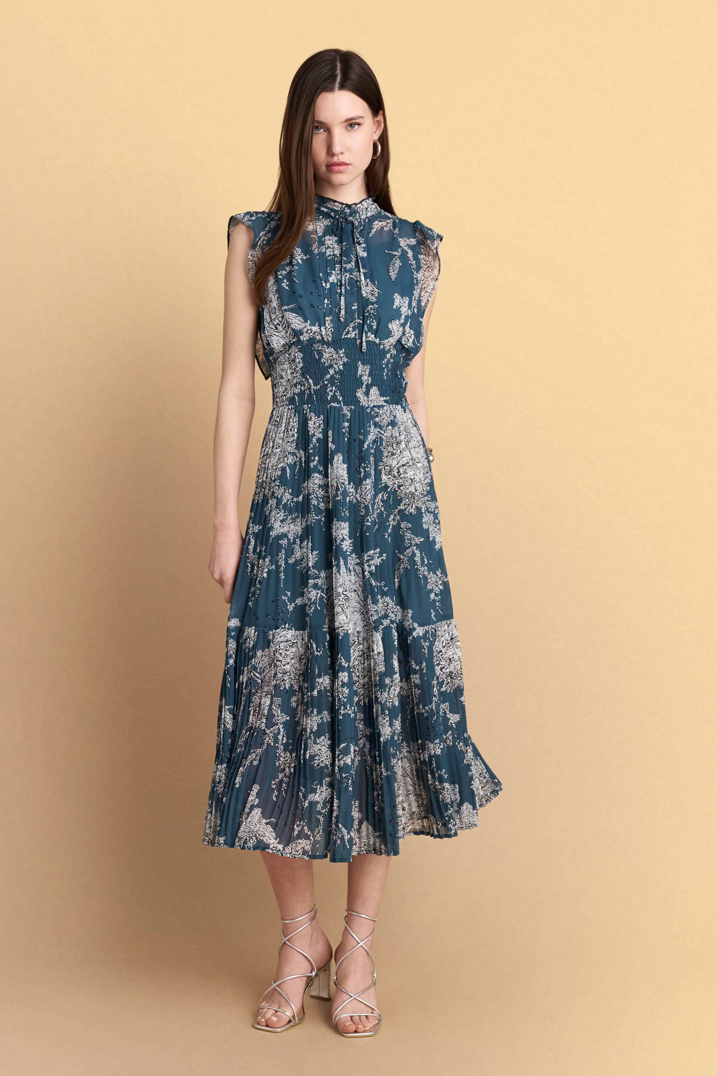 Φόρεμα μίντι αμάνικο με abstract print - Πολύχρωμο