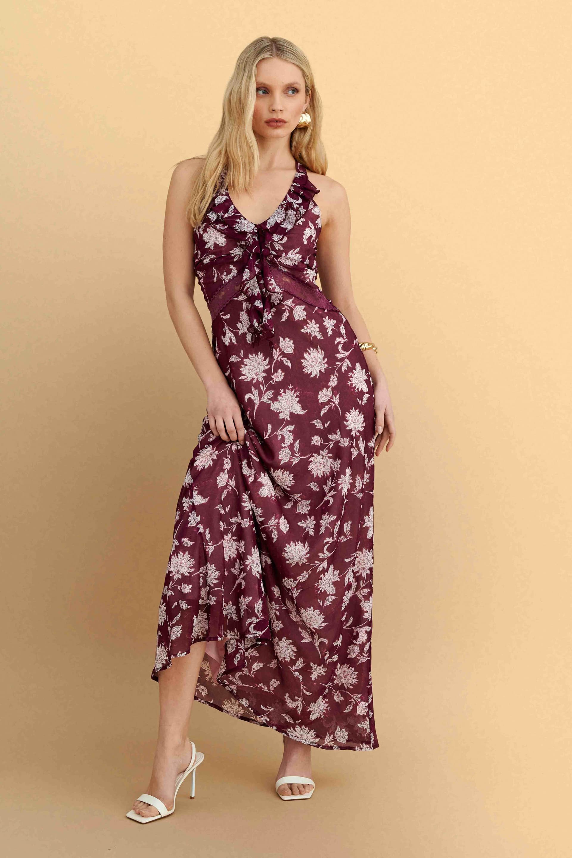 Φόρεμα μάξι φλοράλ με βολάν - CHERRY