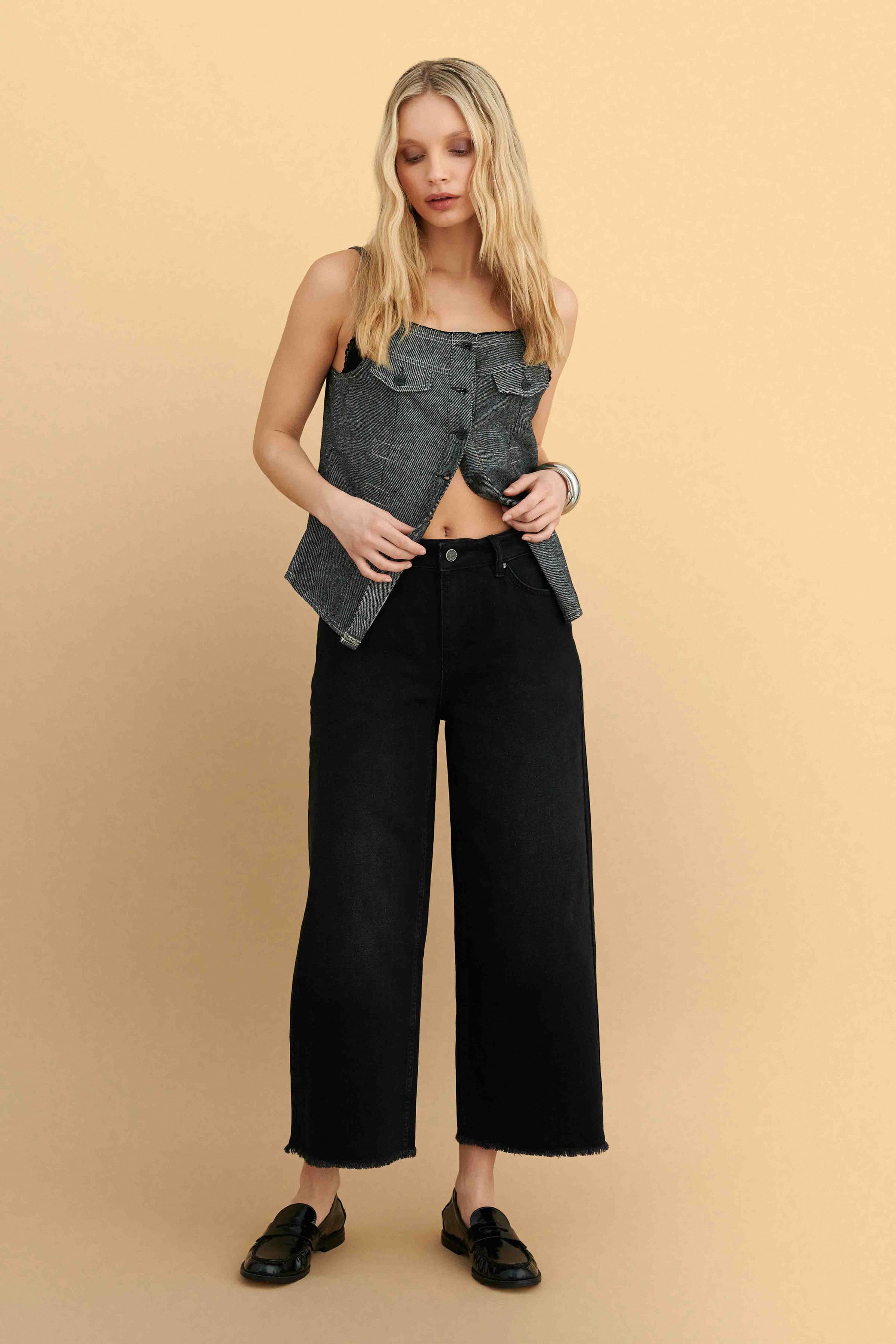 Τζιν παντελόνι cropped - Μαύρο