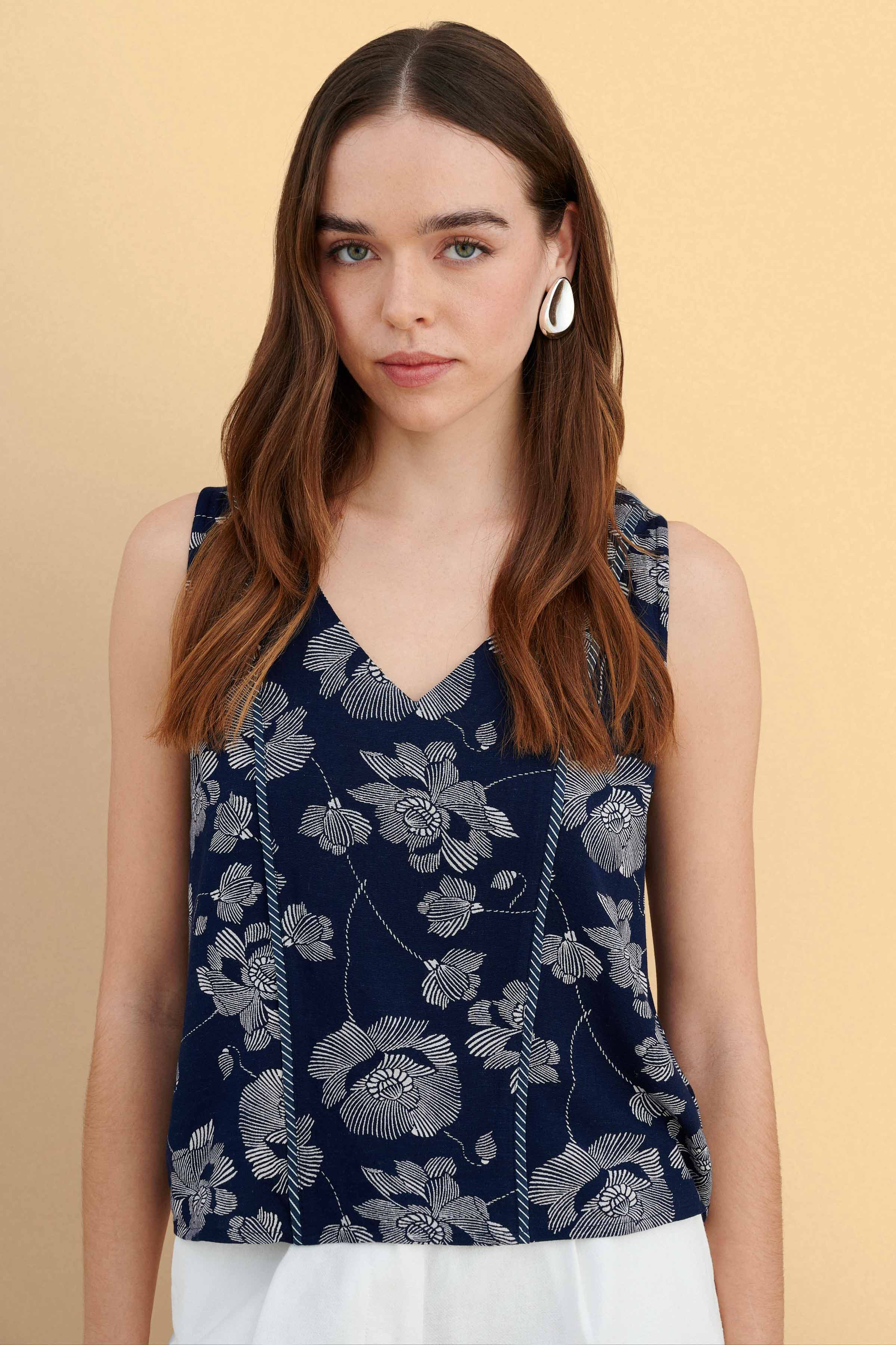 Τοπ αμάνικο φλοράλ - Μπλε