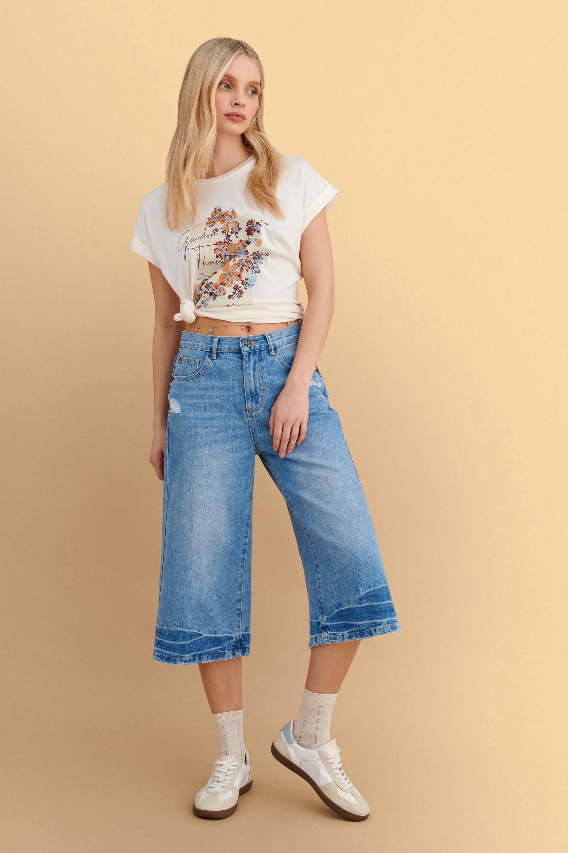 T-shirt με print - Εκρού