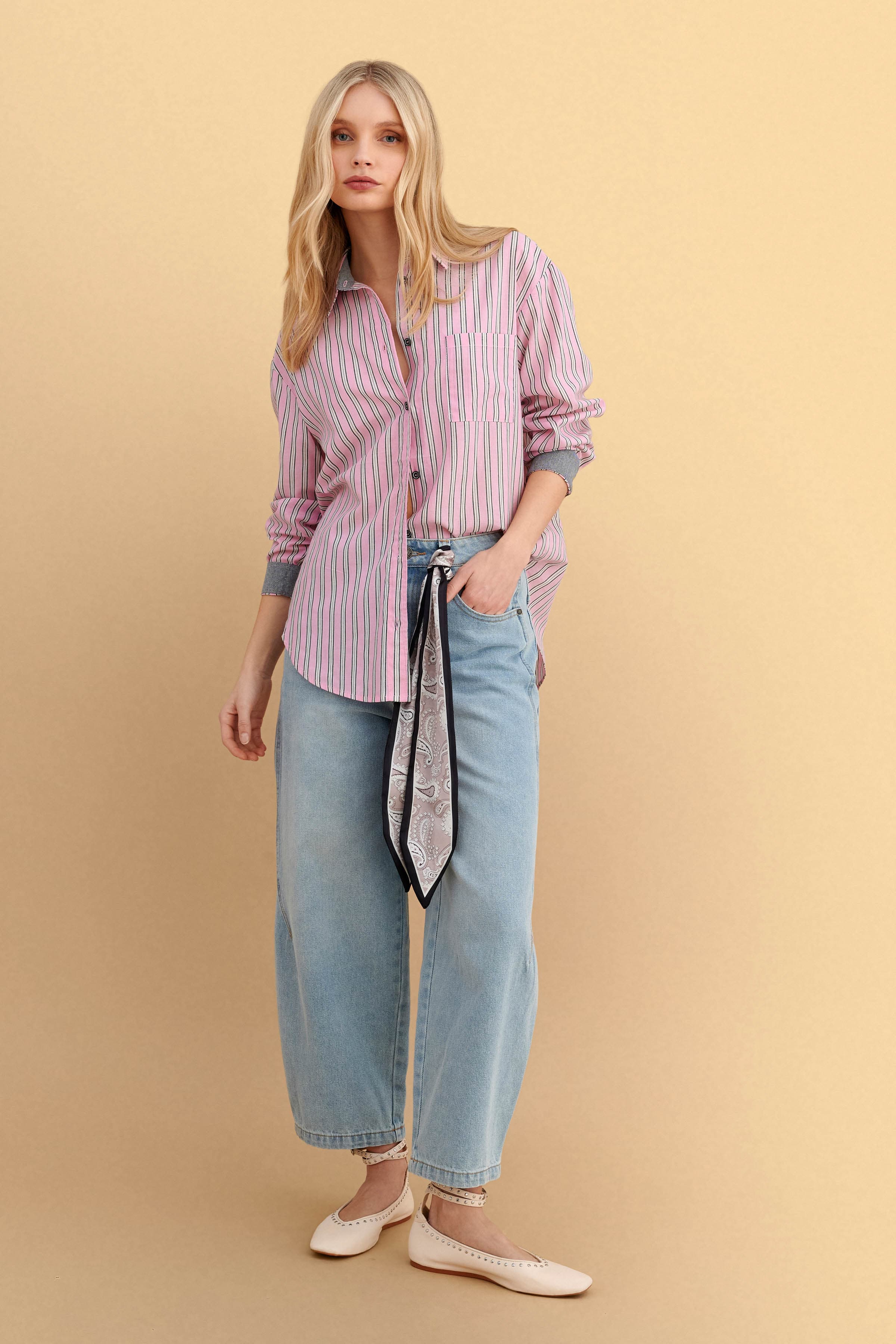 Πουκάμισο μακρυμάνικο ριγέ - Ροζ