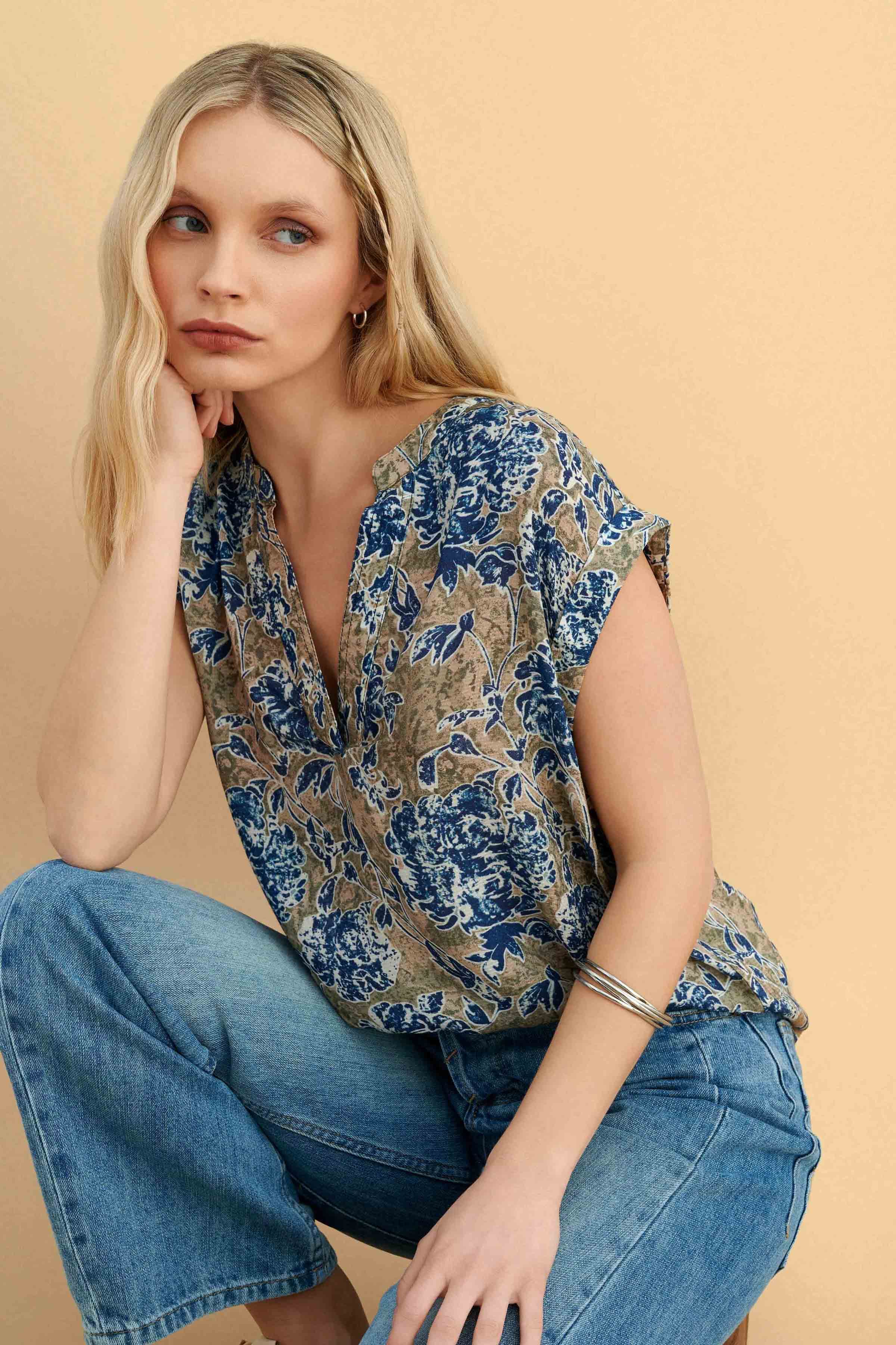 Μπλούζα εμπριμέ με κοντό μανίκι - Πολύχρωμο