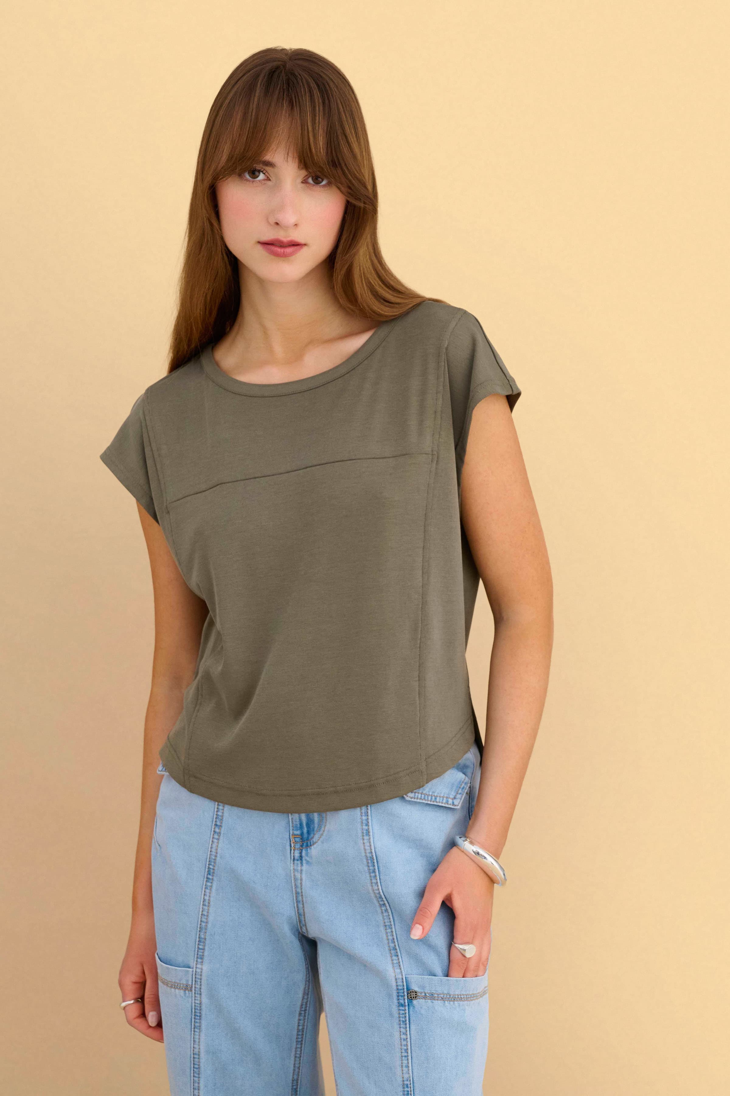 Mπλούζα κοντομάνικη μονόχρωμη - Χακί