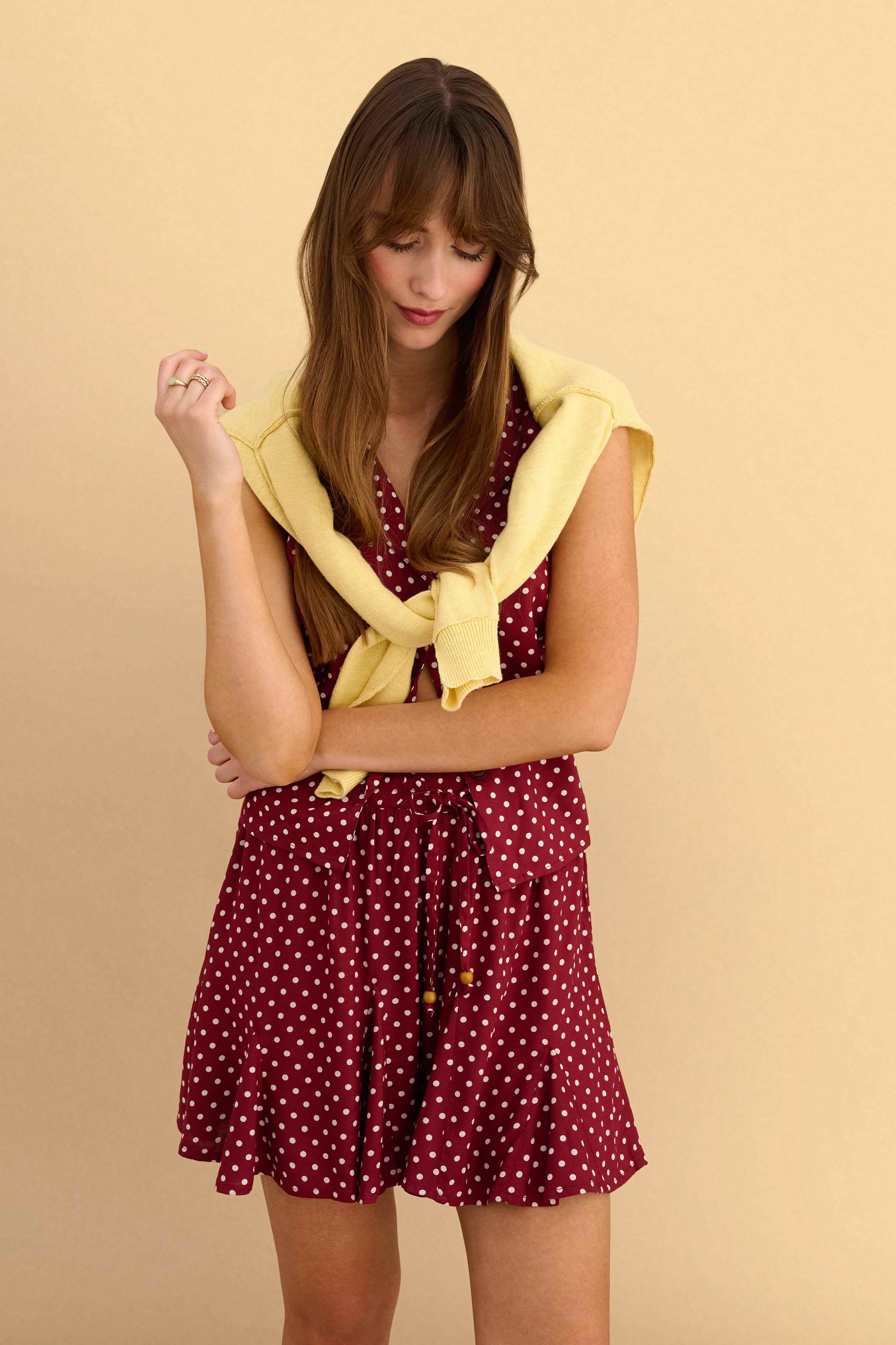 Σορτς πουά με λάστιχο - Κόκκινο