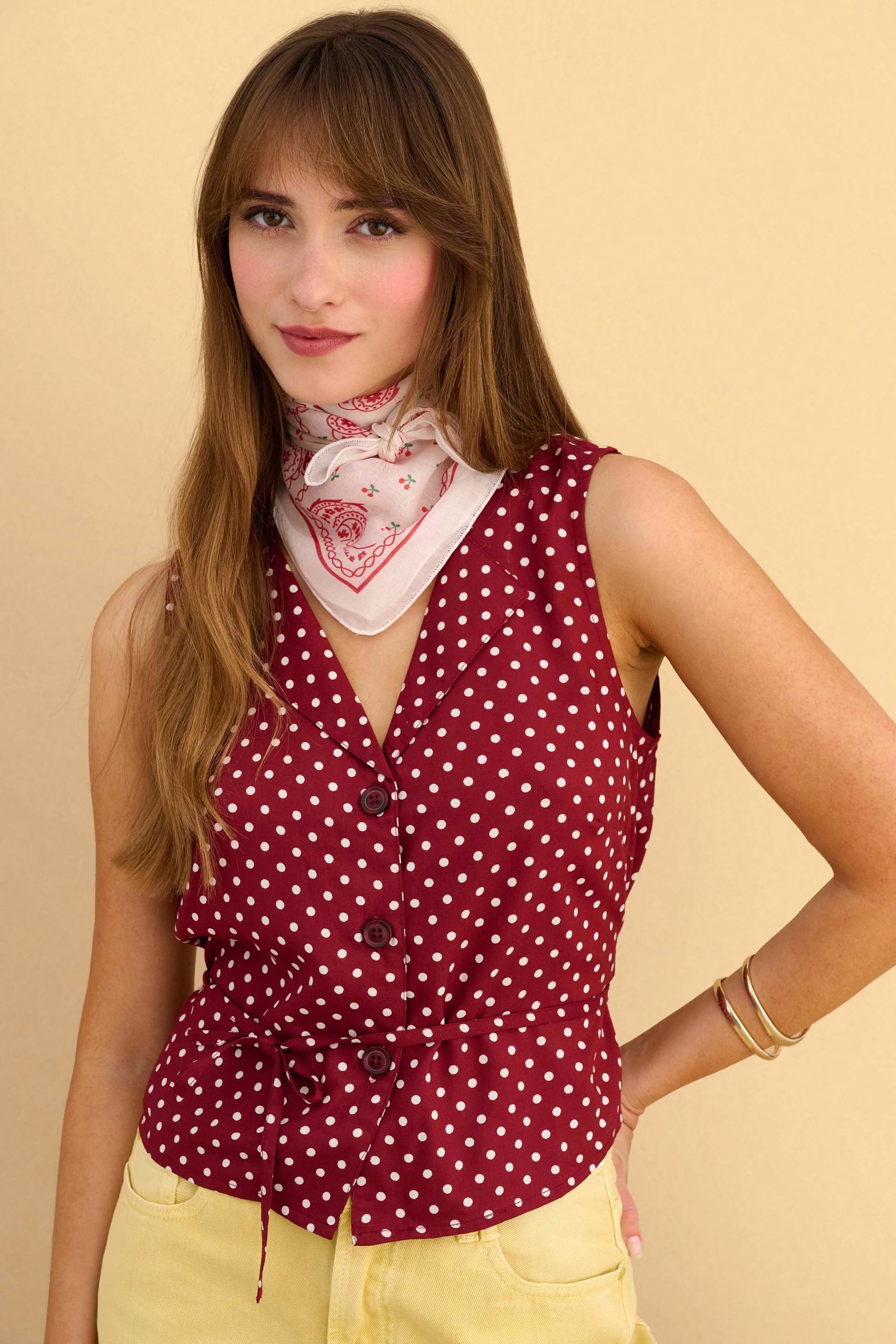 Πουκάμισο αμάνικο πουά - Κόκκινο