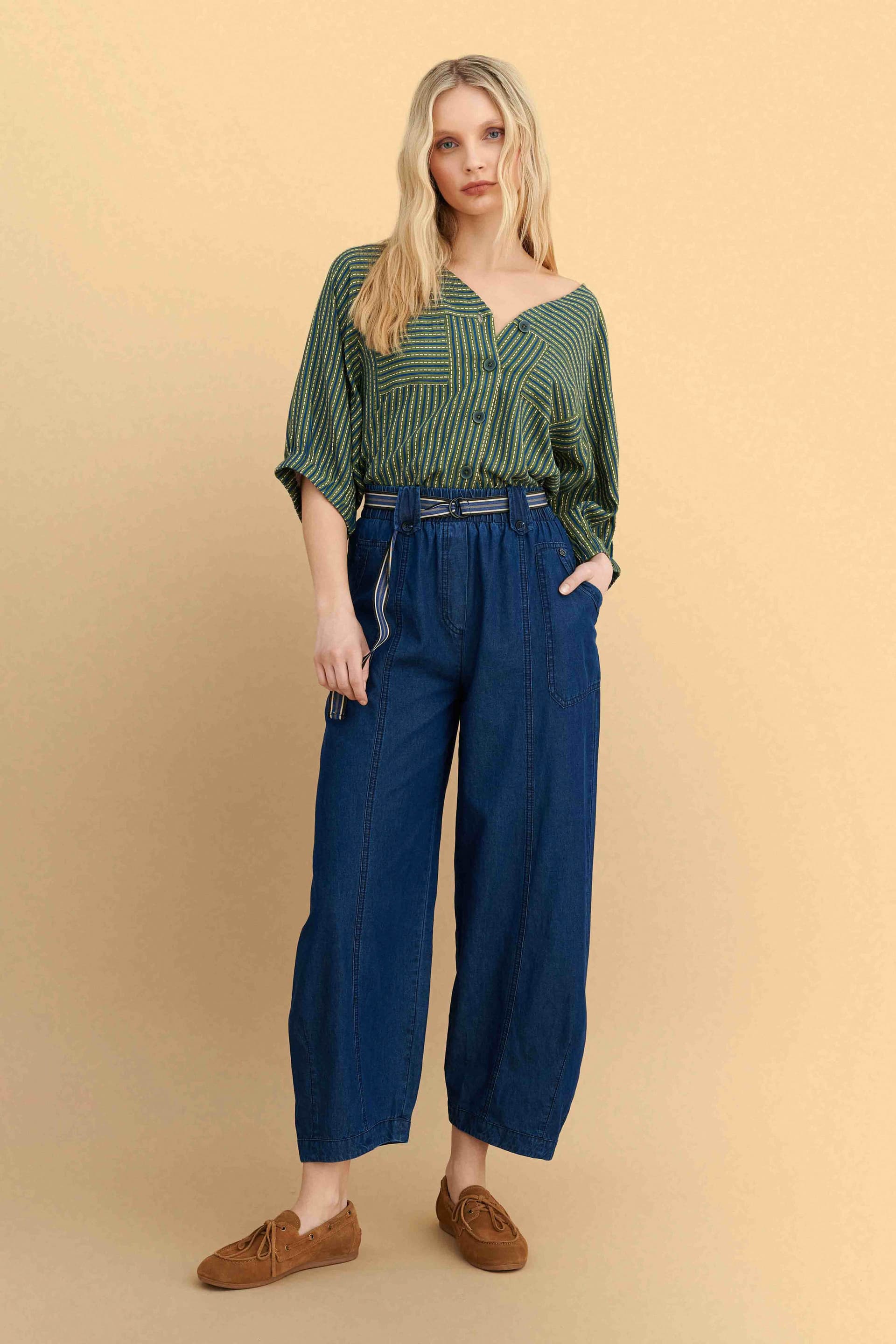 Παντελόνι barrel με ζώνη - Μπλε