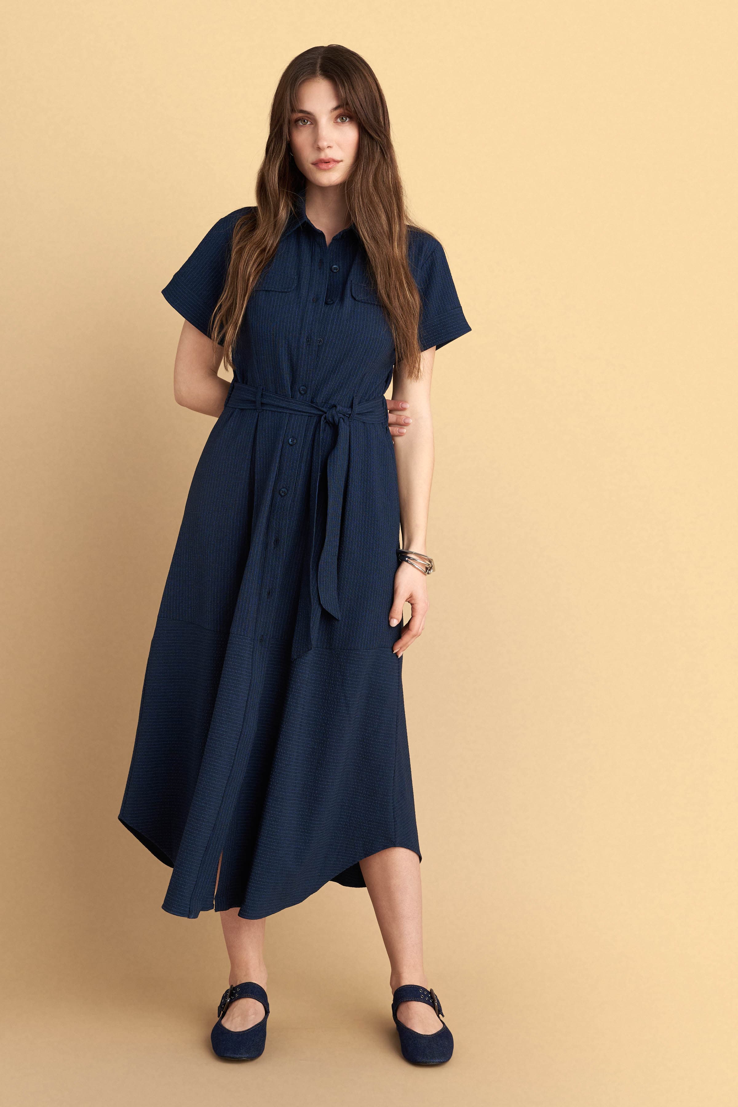 Φόρεμα μίντι με ζώνη - PETROL