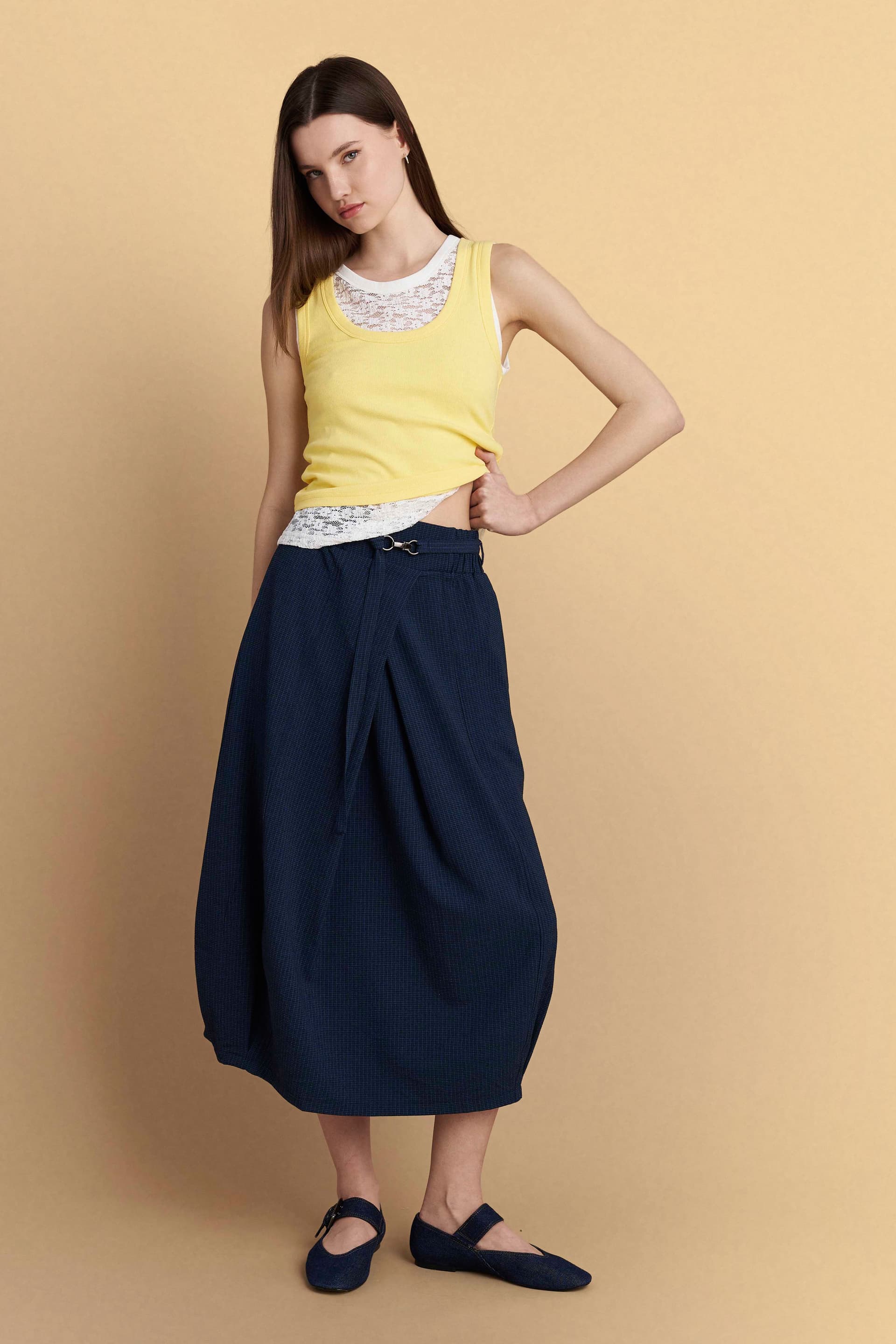 Φούστα μίντι με ζώνη - PETROL