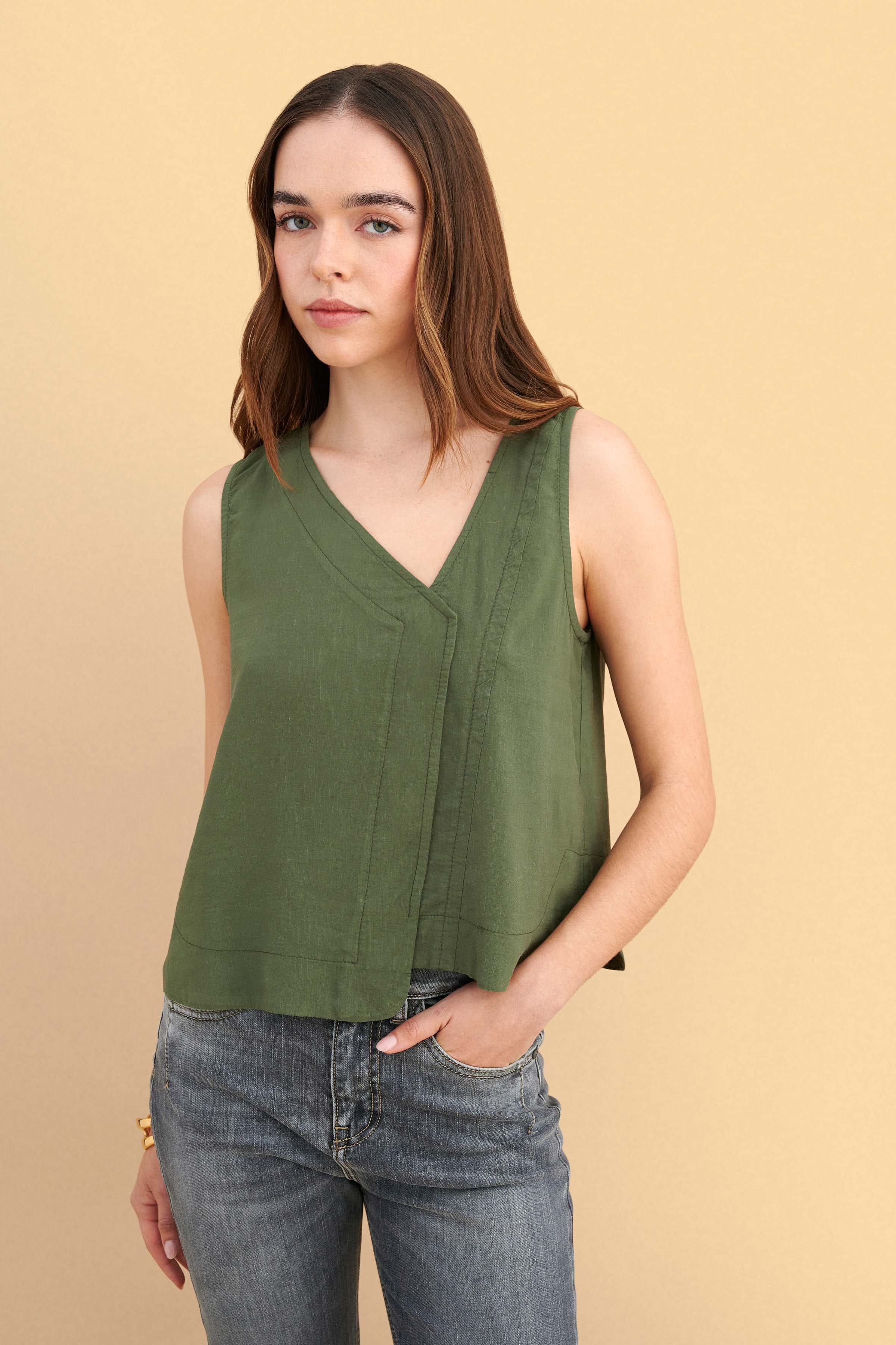 Μπλούζα αμάνικη λινή - Χακί