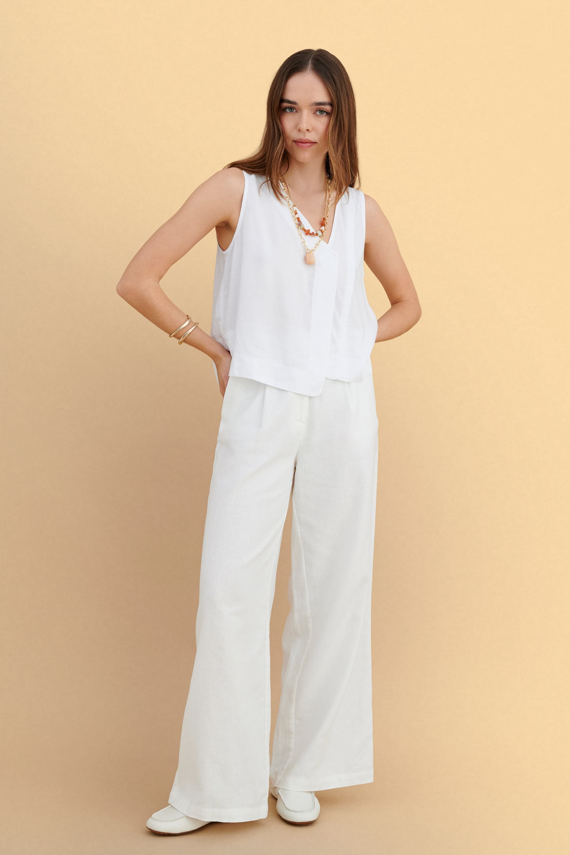 Μπλούζα αμάνικη λινή - Λευκό