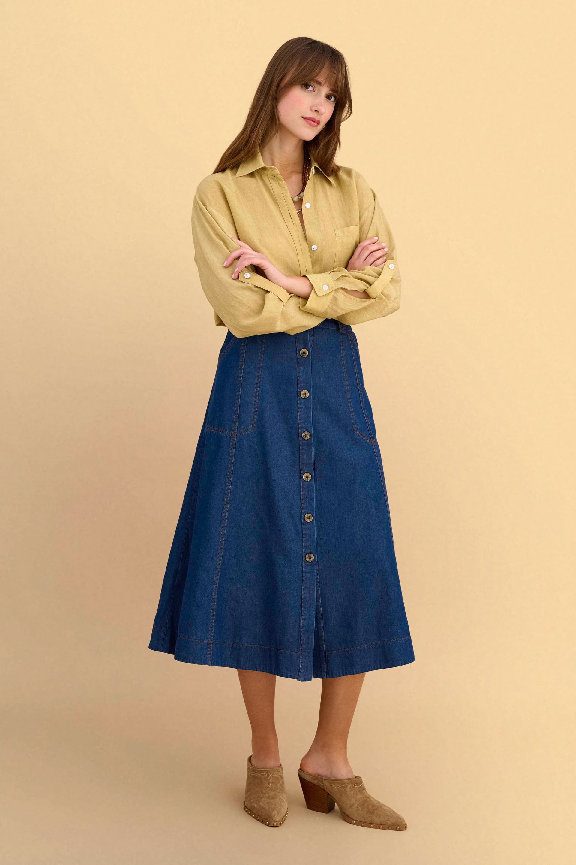 Φούστα μίντι denim - Μπλε