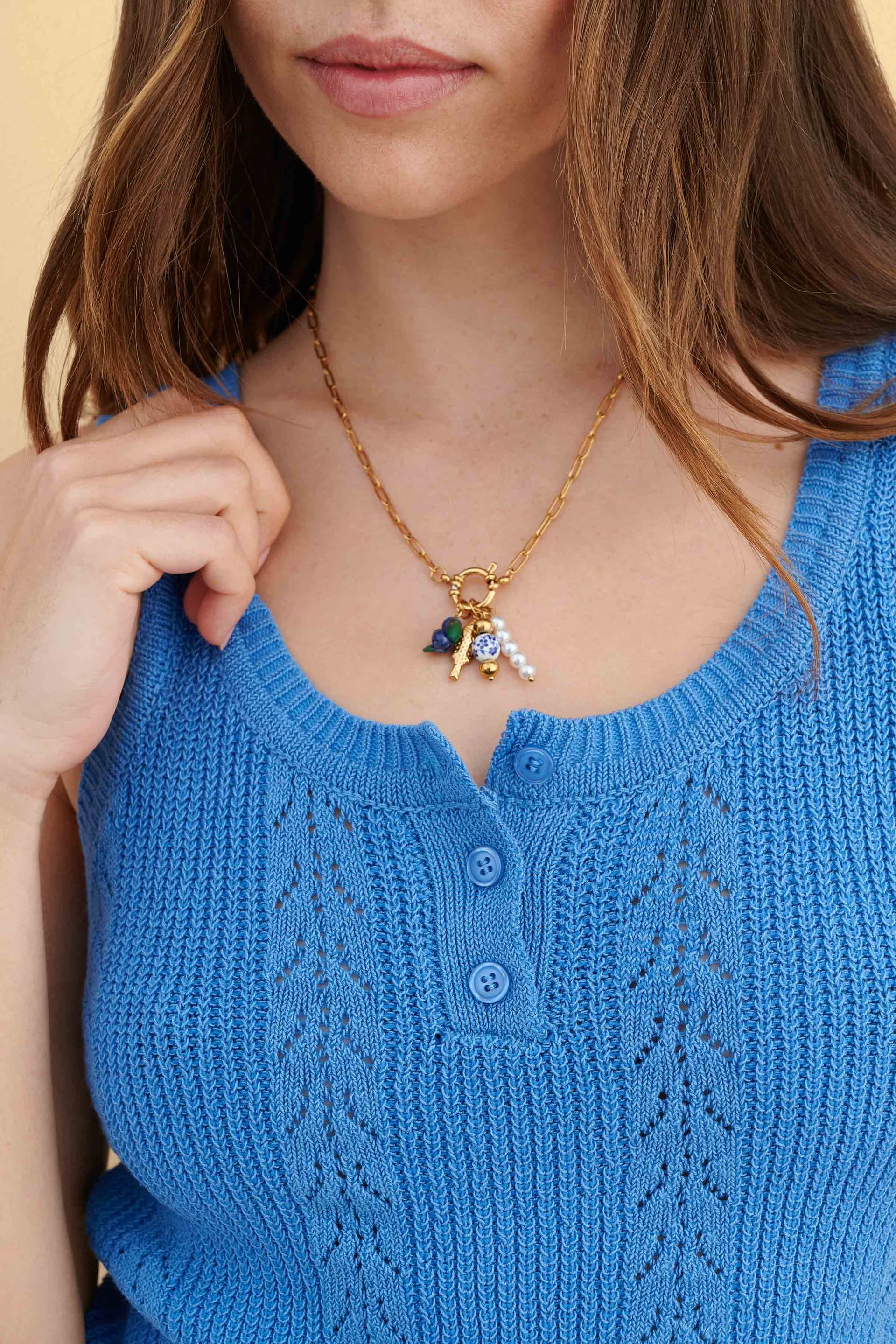 Κολιέ με ατσάλινη αλυσίδα και κρεμαστά - Πολύχρωμο