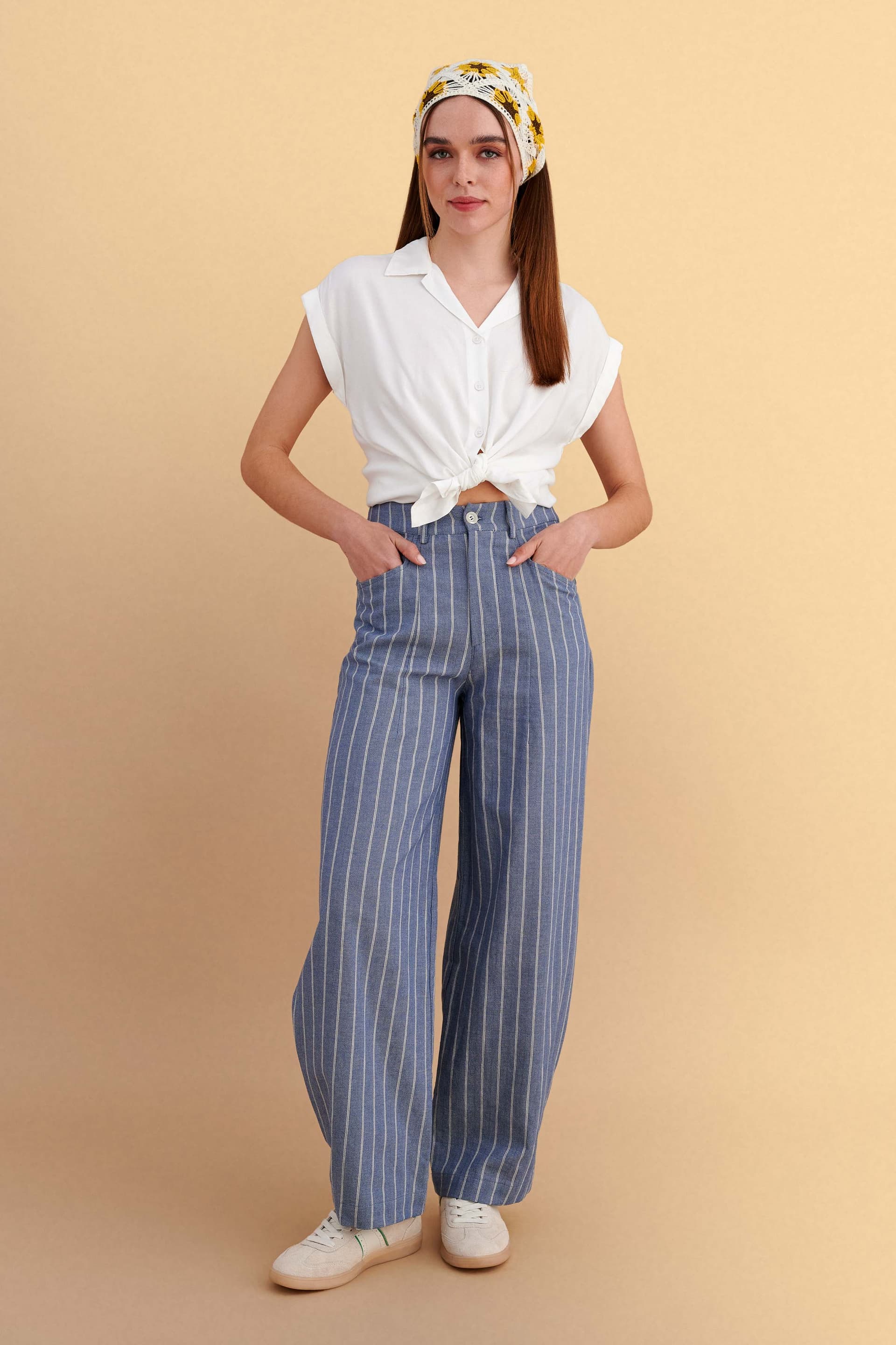 Παντελόνι ψηλόμεσο ριγέ - Μπλε