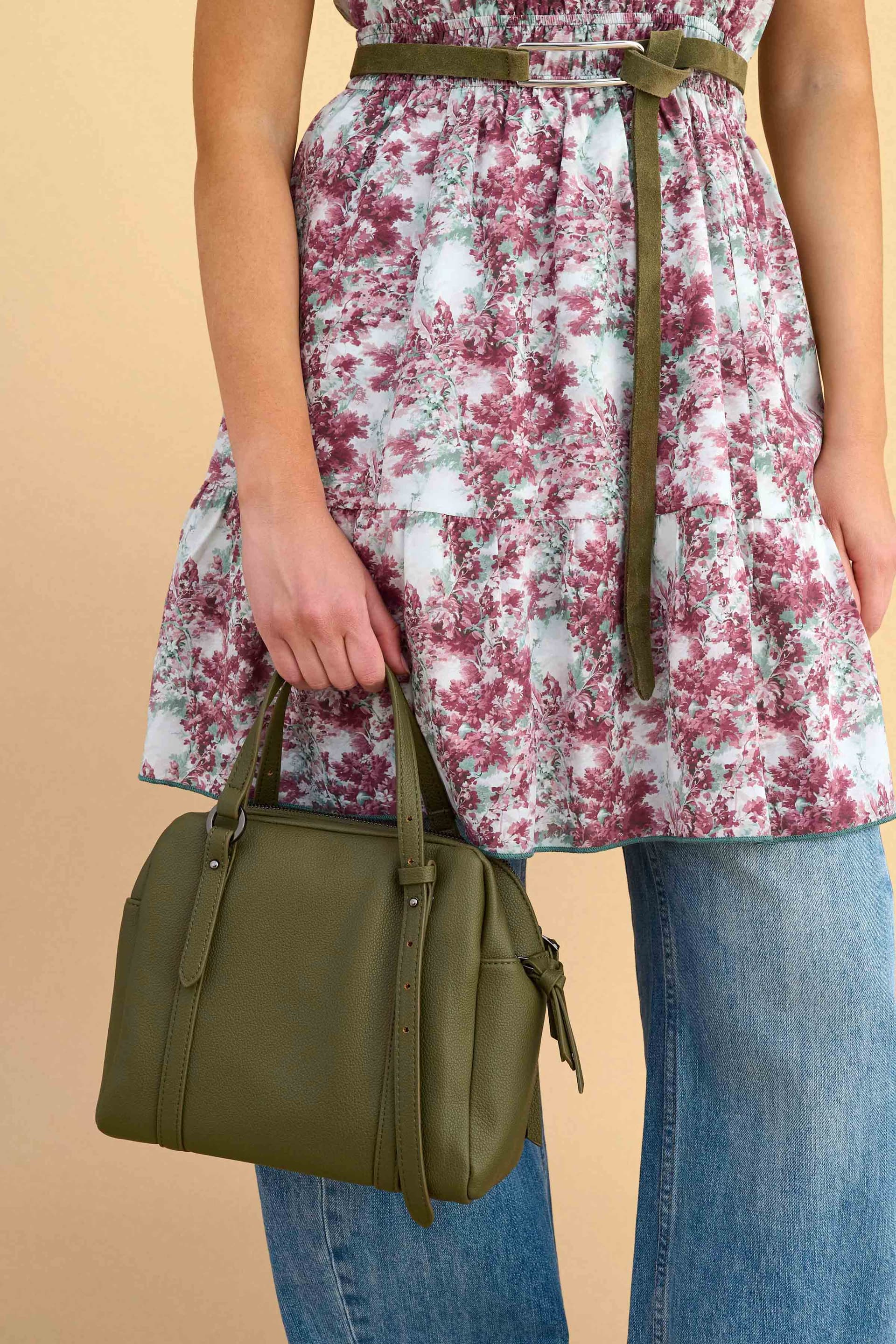 Τσάντα χειρός με δερμάτινη όψη - Χακί