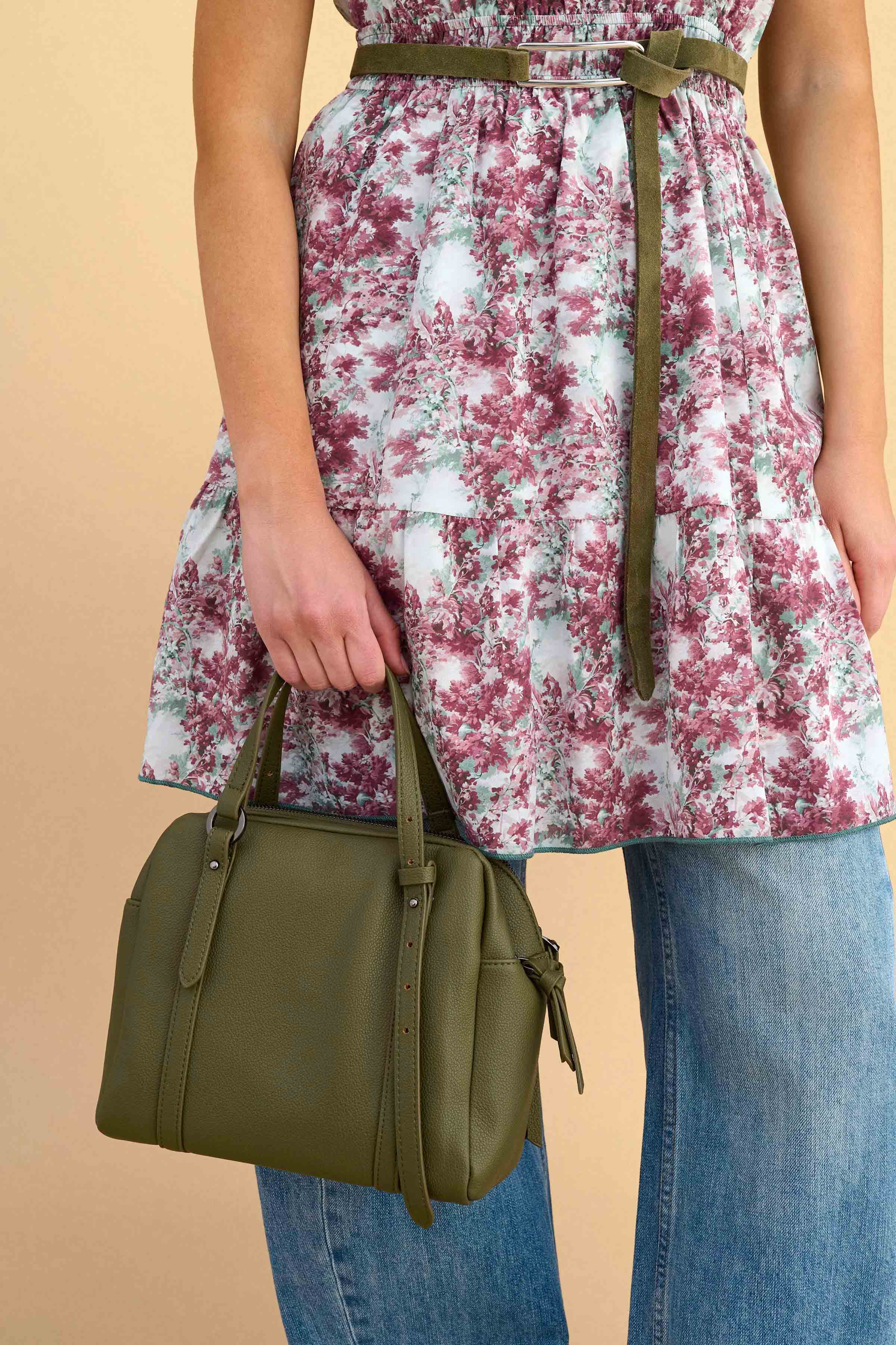 Τσάντα χειρός με δερμάτινη όψη - Χακί