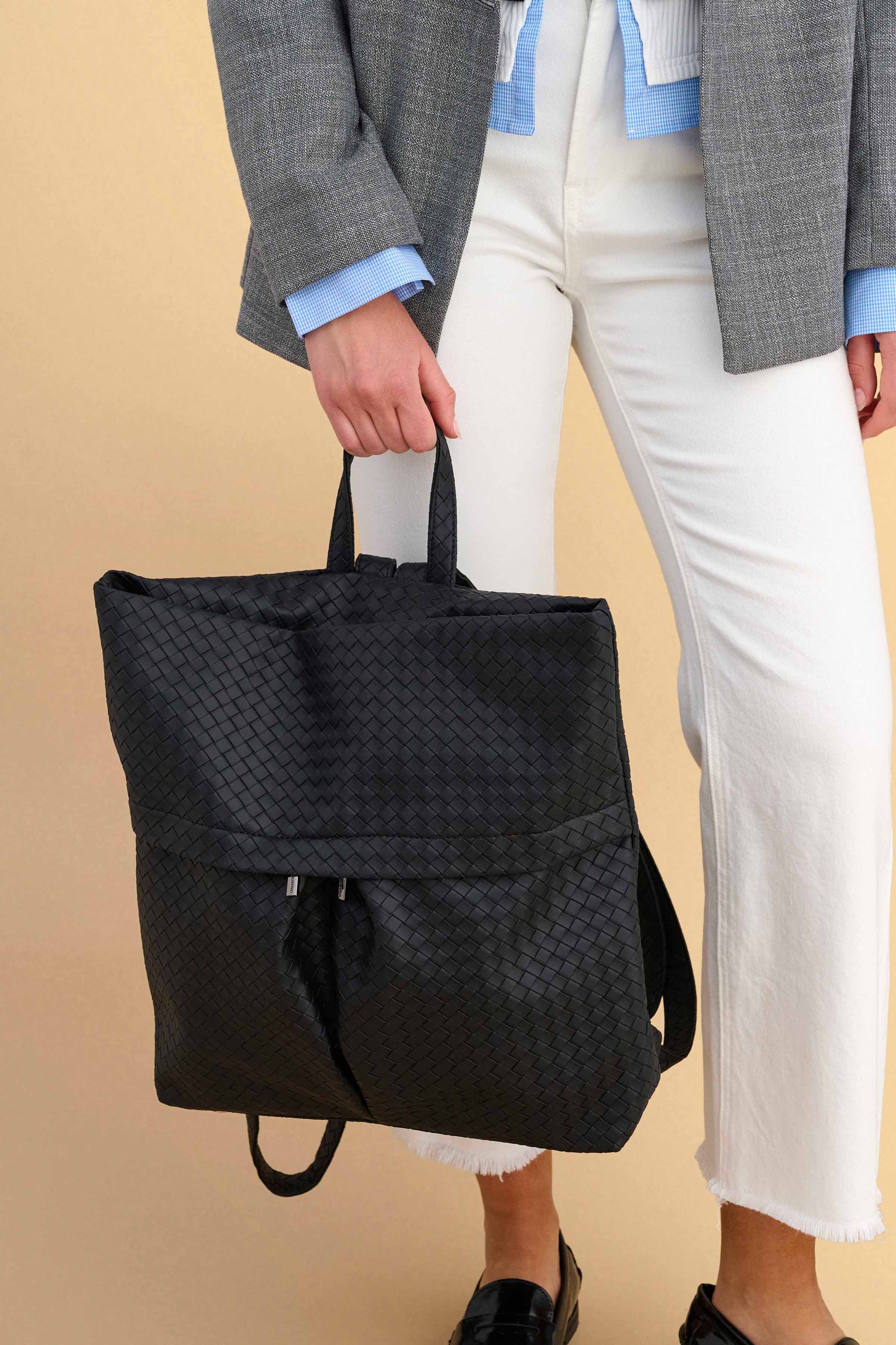 Τσάντα backpack με δερμάτινη όψη - Μαύρο