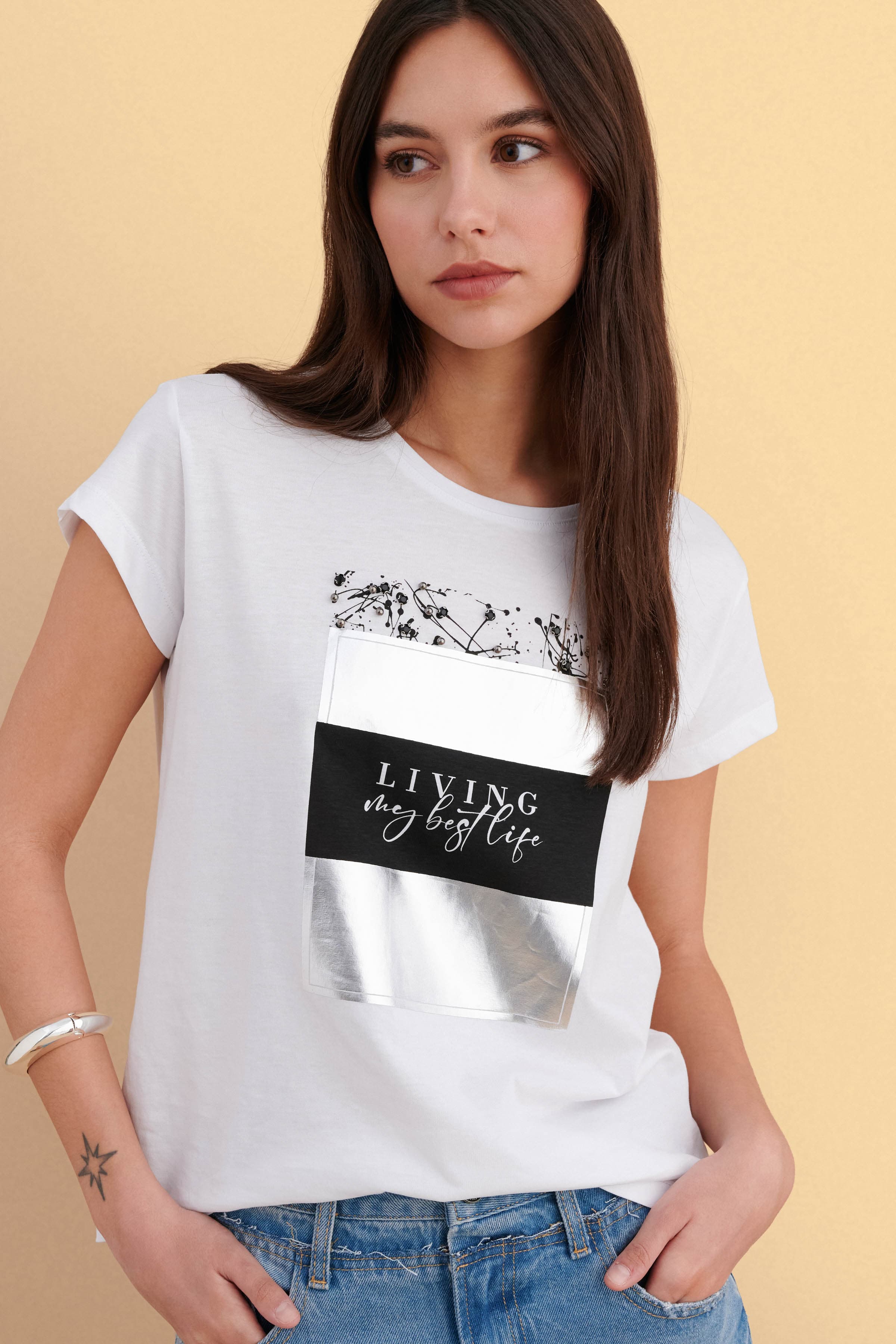 T-shirt με στάμπα - Λευκό