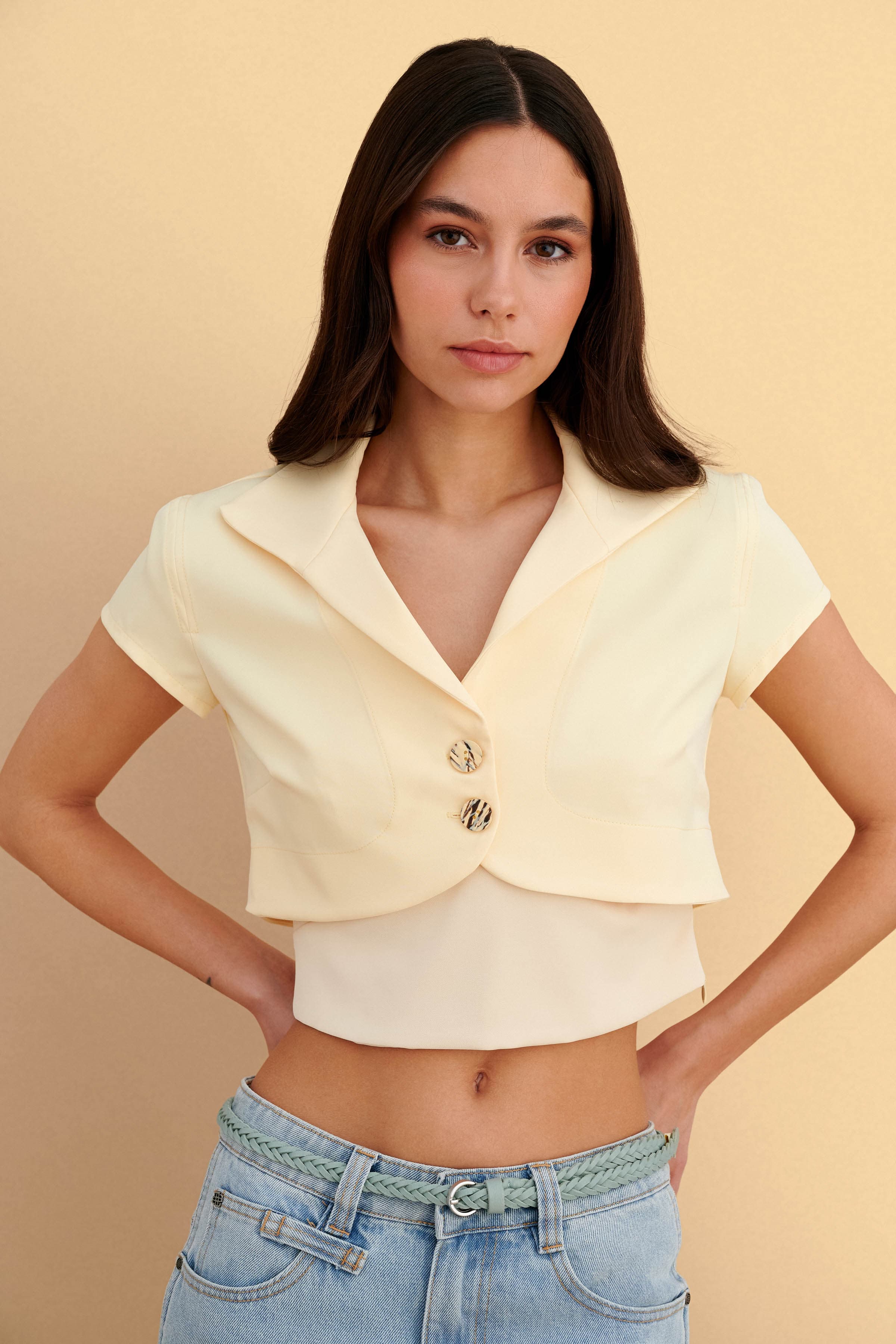 Μπολερό κοντομάνικο με κουμπιά - YELLOW