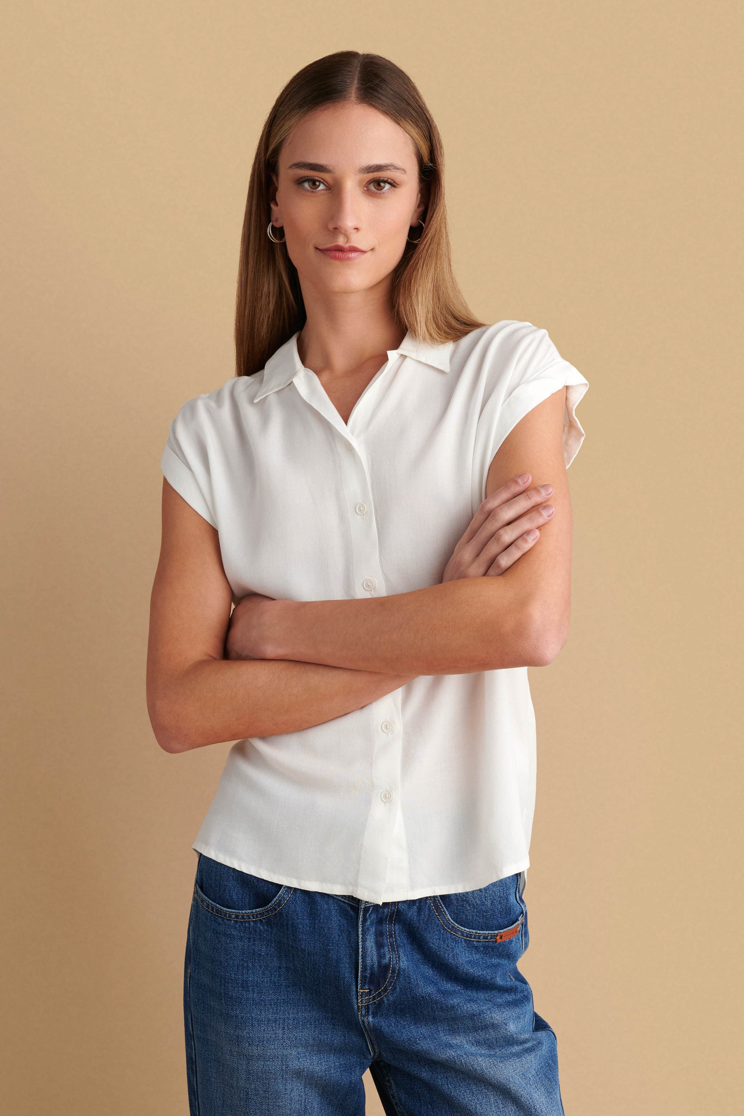 Πουκάμισο αμάνικο μονόχρωμο - Λευκό