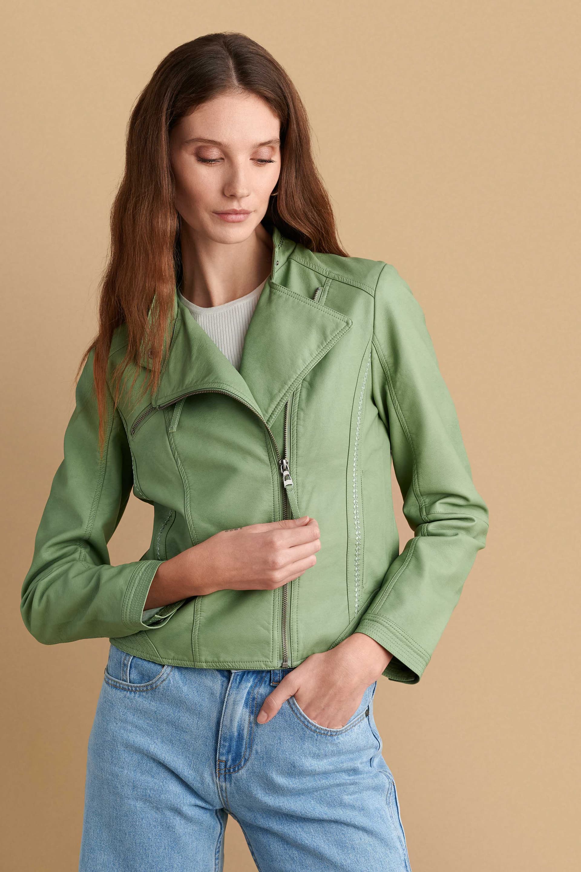 Μπουφάν biker με κεντήματα - Χακί