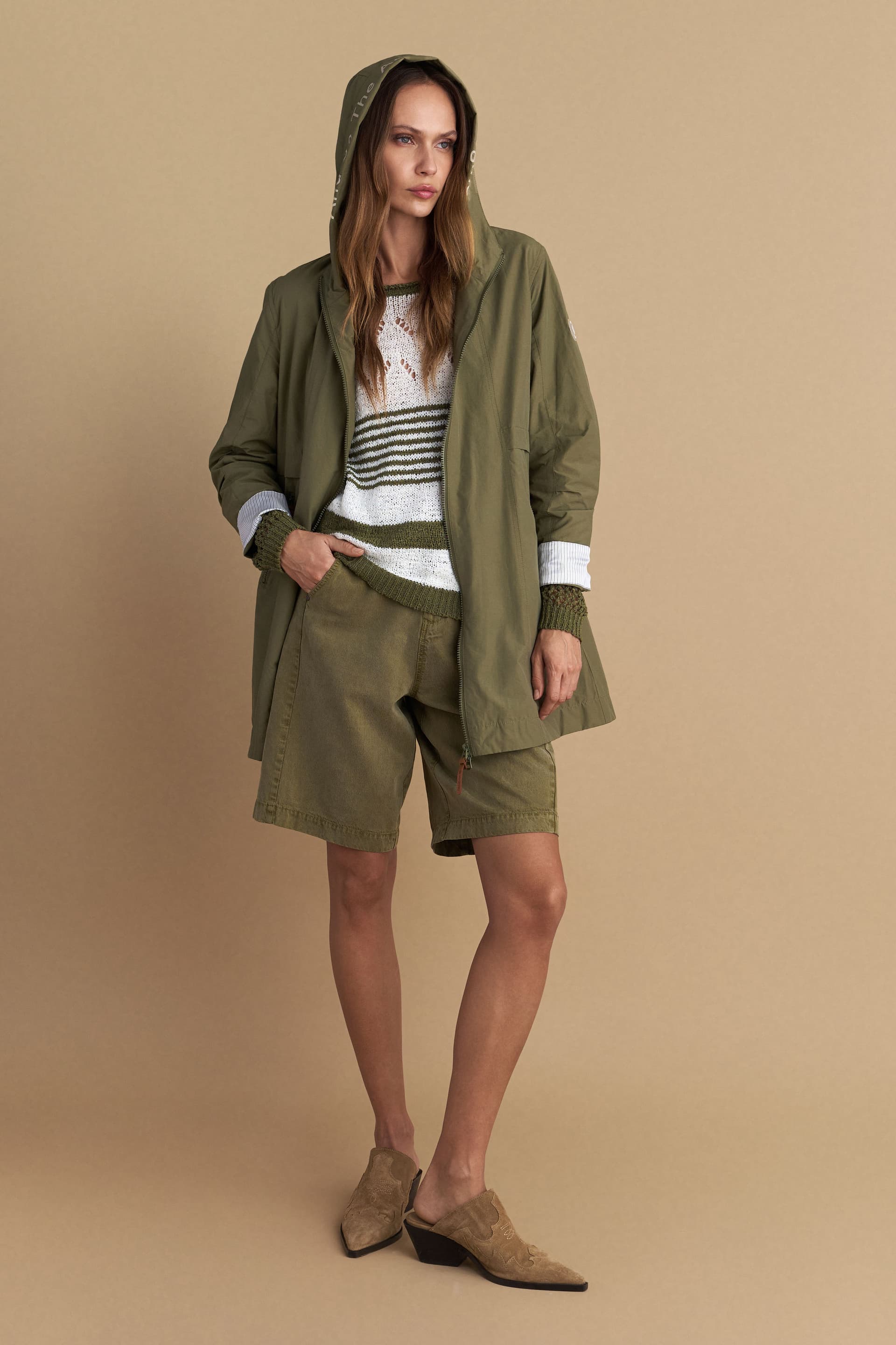 Μπουφάν άνορακ με κουκούλα - Ανοιχτό Χακί