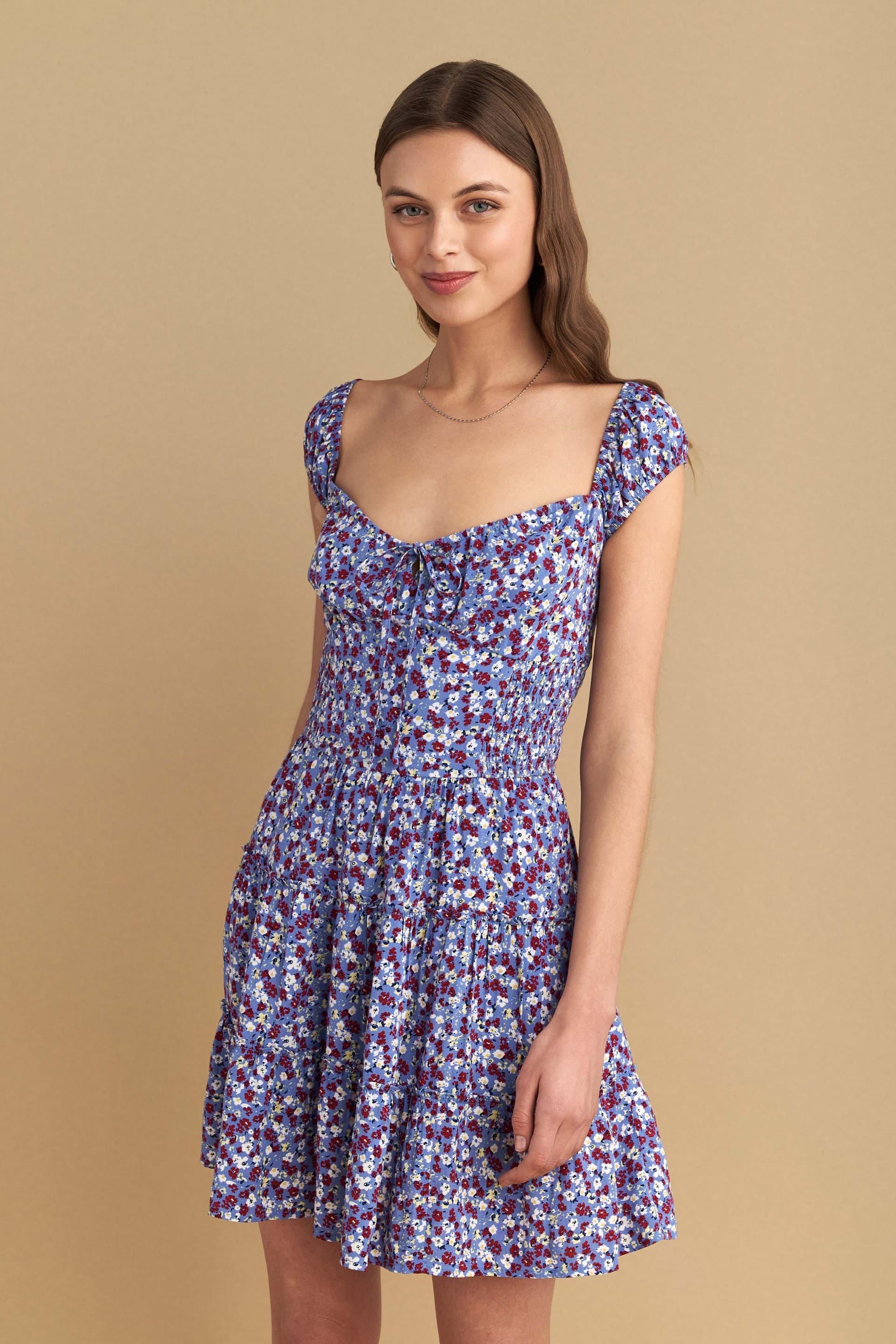 Φόρεμα μίνι liberty με βολάν - Πολύχρωμο