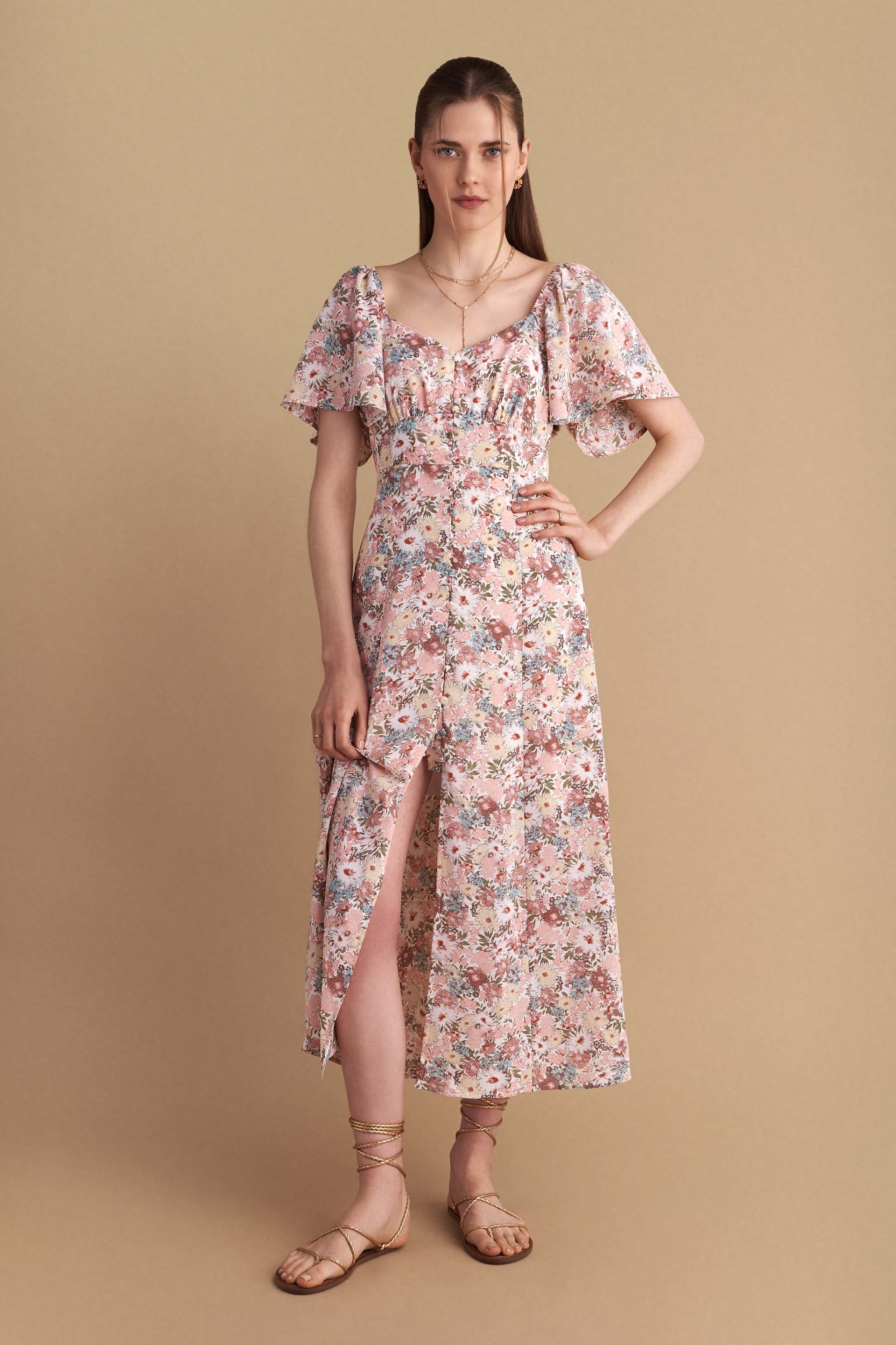 Φόρεμα μίντι φλοράλ με shiny στοιχεία - Πολύχρωμο