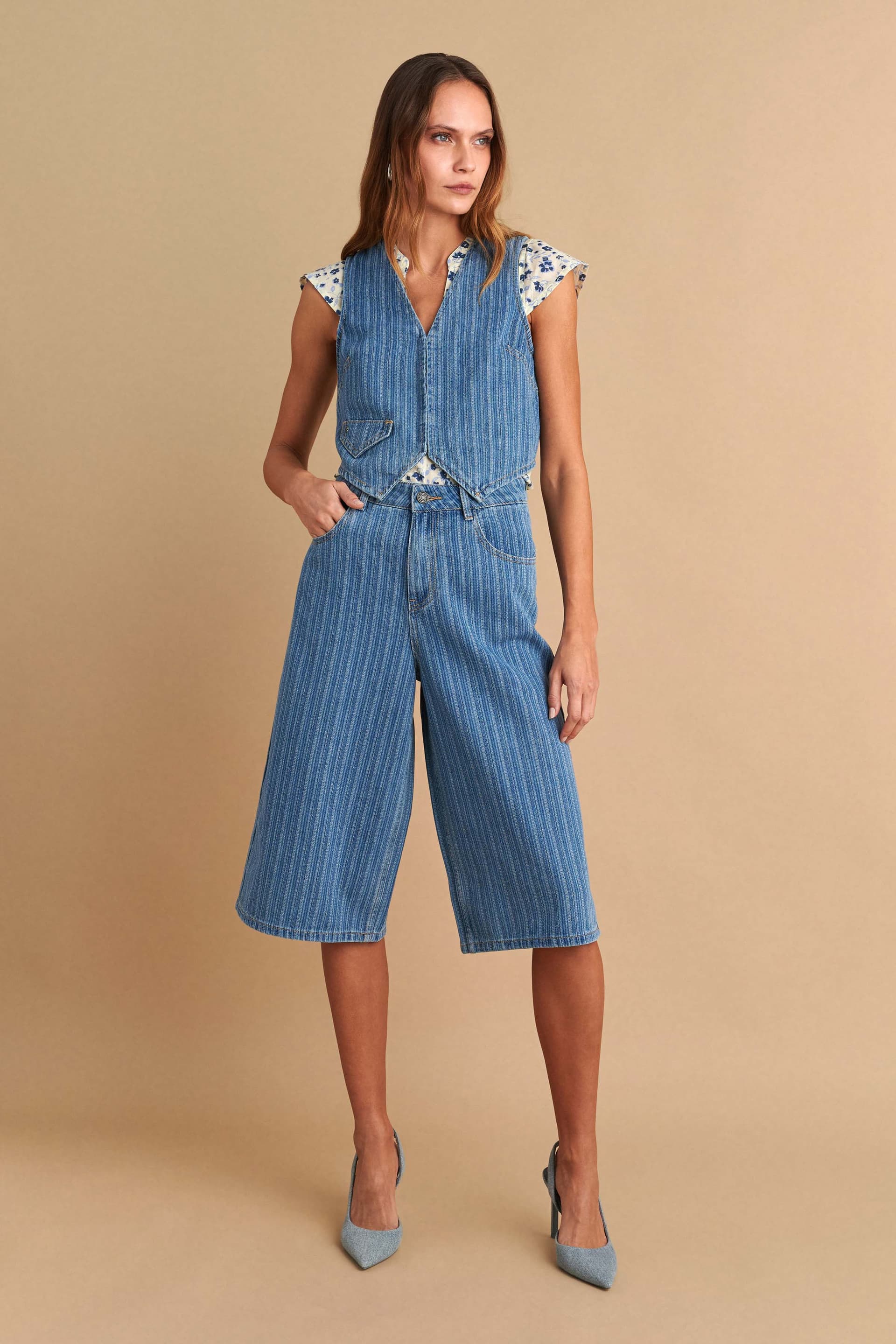 Βερμούδα τζιν ριγέ - Μπλε