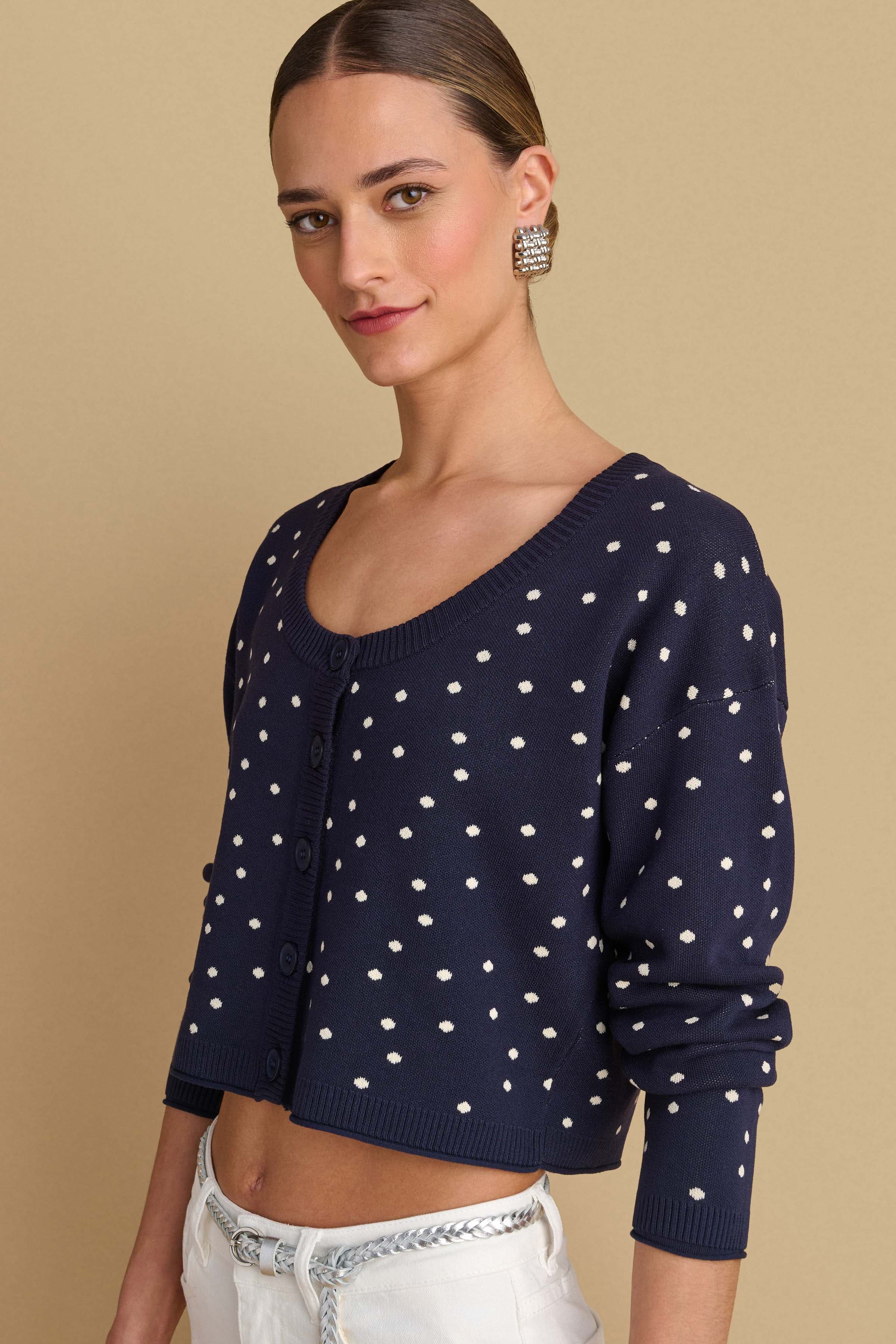 Ζακέτα πλεκτή με πουά - Μπλε